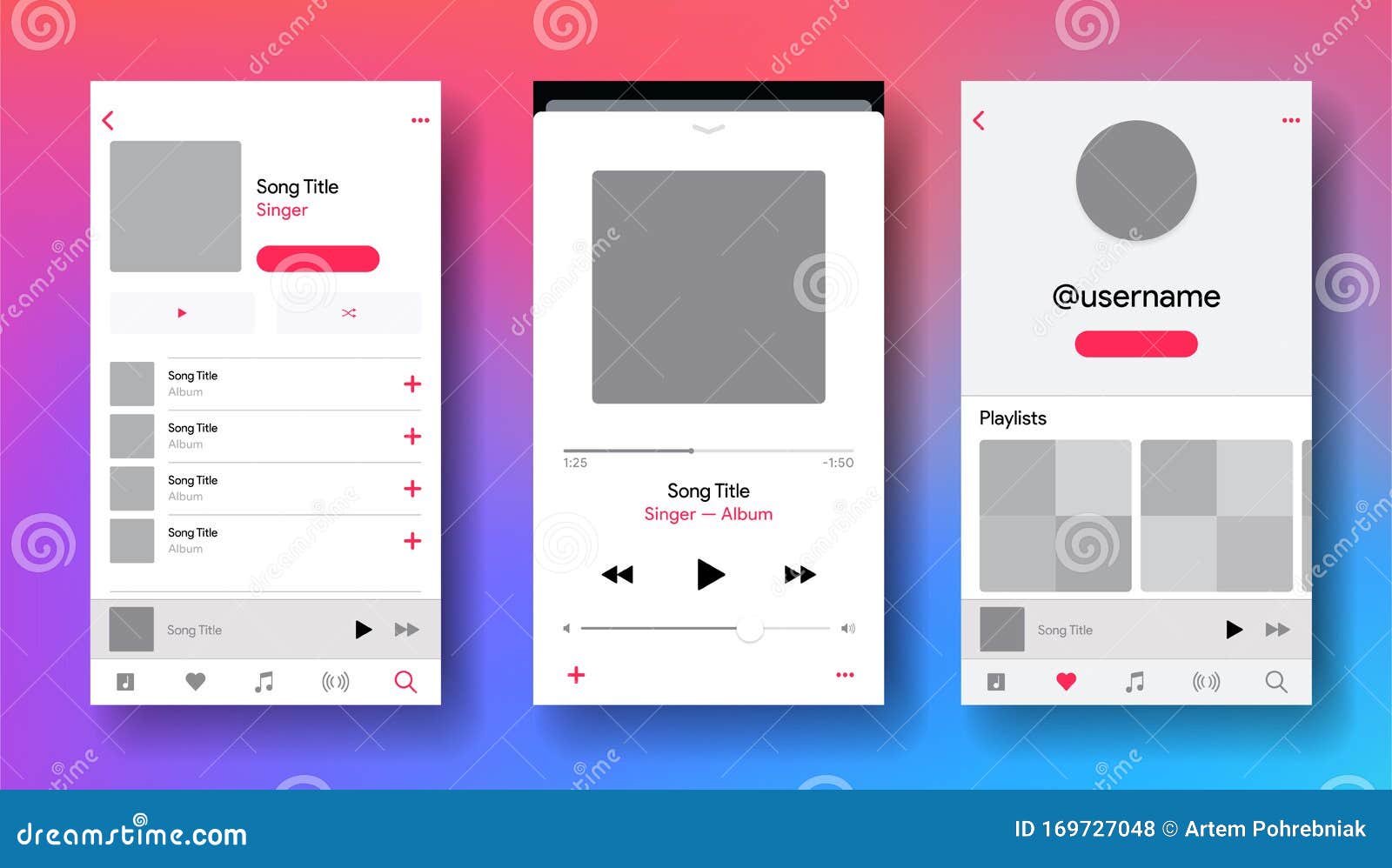 Download Social Media Network Inspired By Apple Music. Mobile App Interface. Subscription Music Player ...