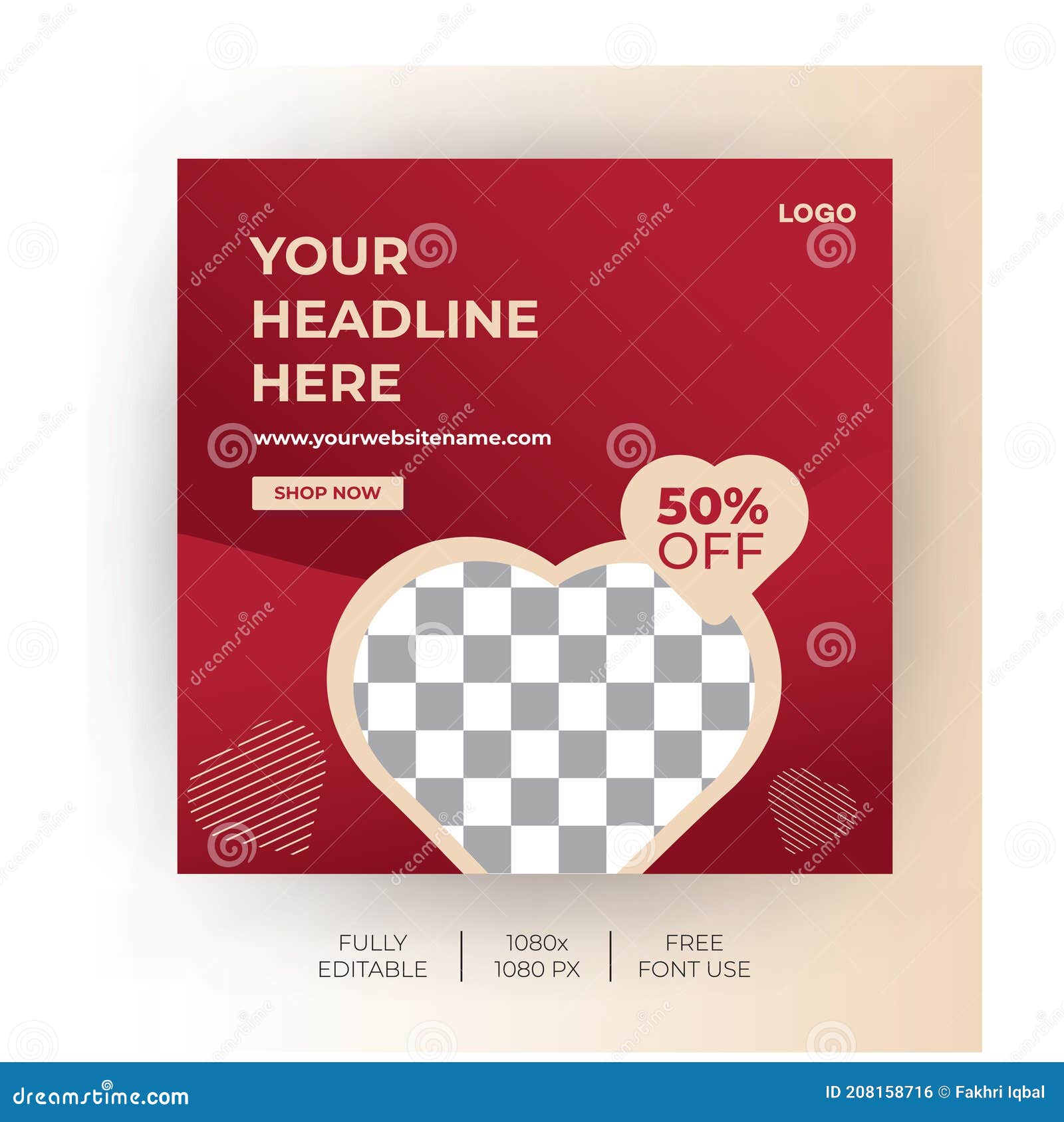 Social Media Post Template for Valentine S Day. Modern and Unique for Online  Promotional. -Vector Template Stock Vector - Illustration of geometric,  frame: 208158716