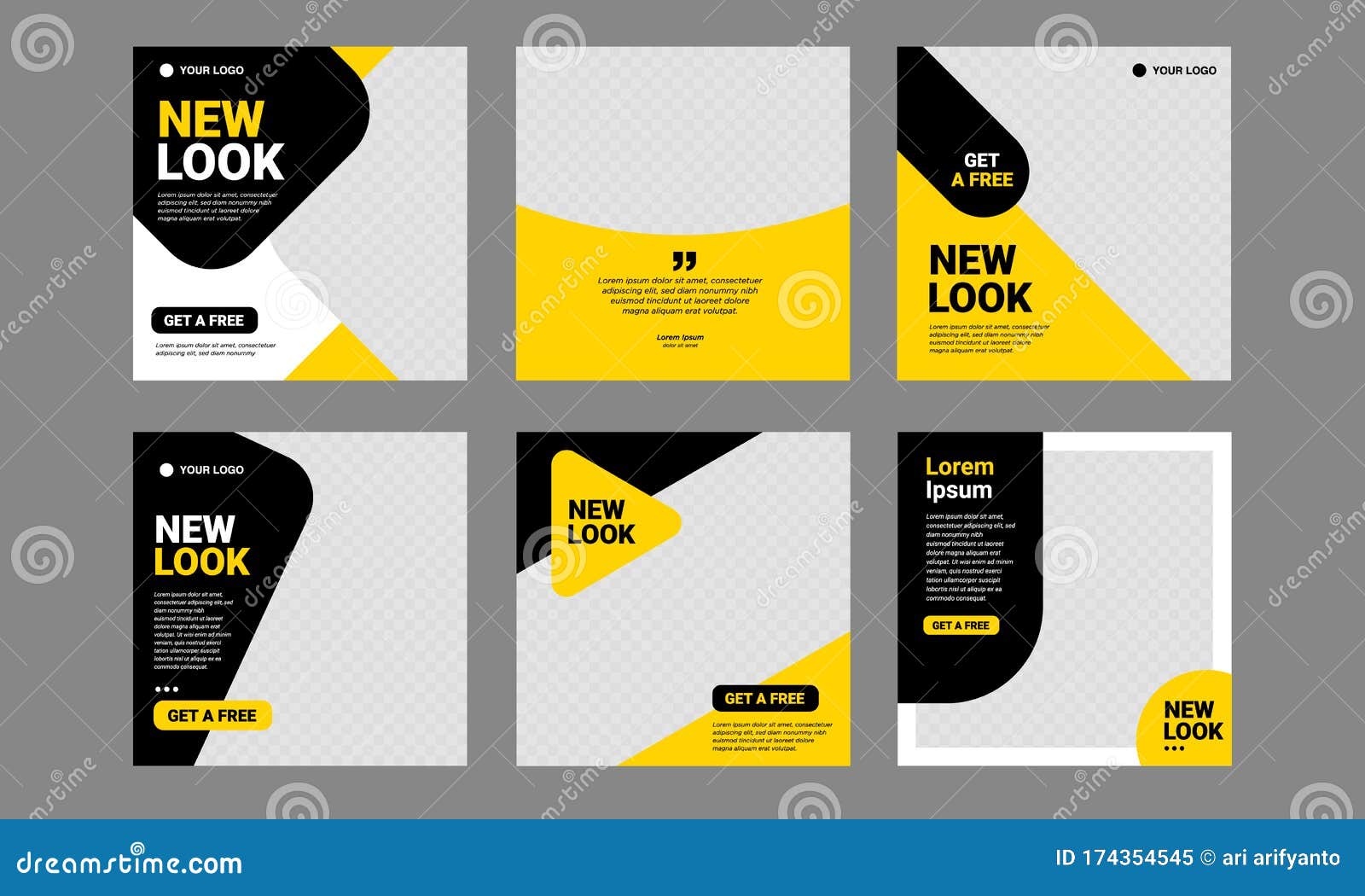 social-media-post-template-yellow-editable-banner-square-stock