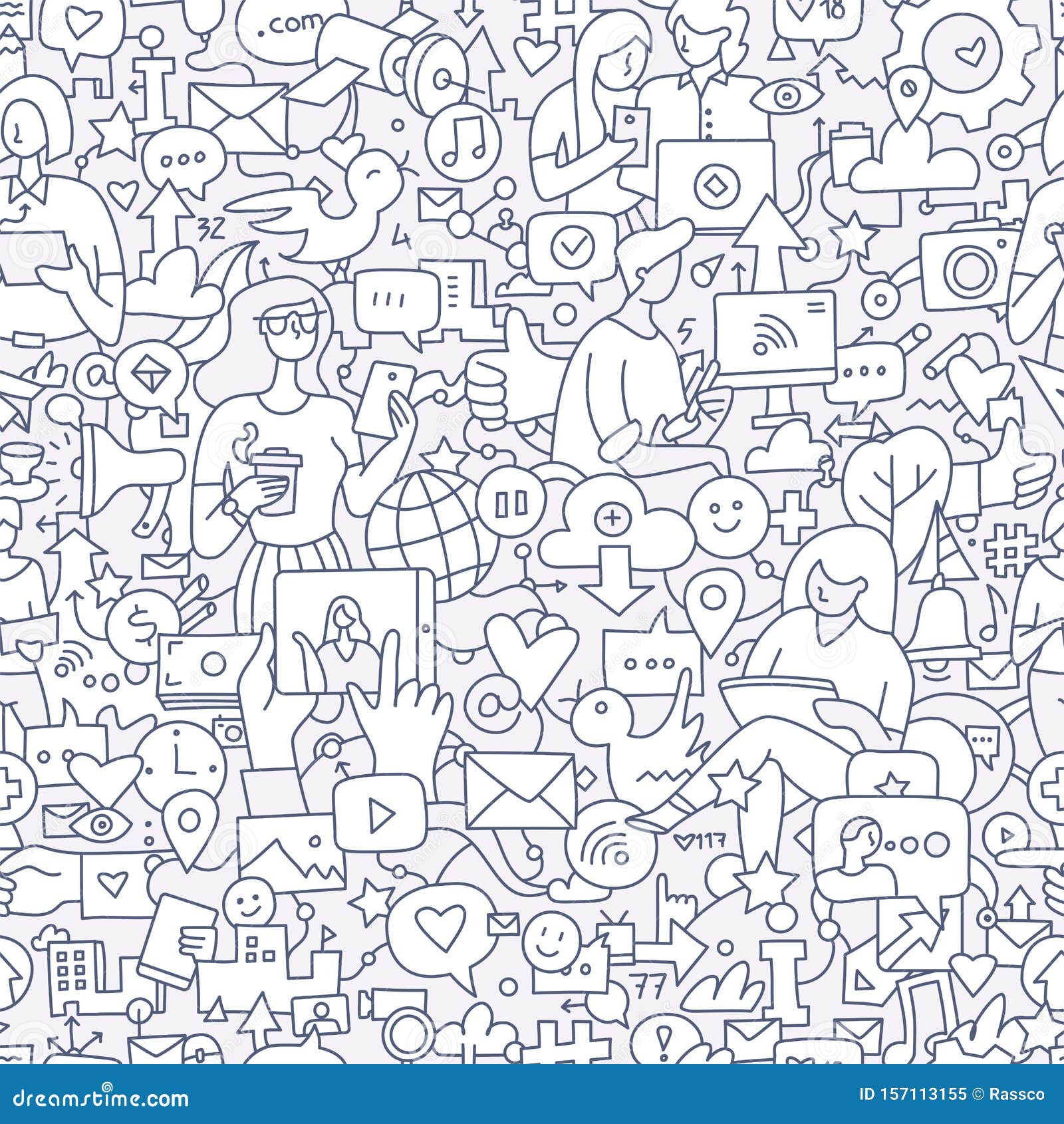 Funny Doodle Cat Icons Seamless Pattern Stock Vector (Royalty Free