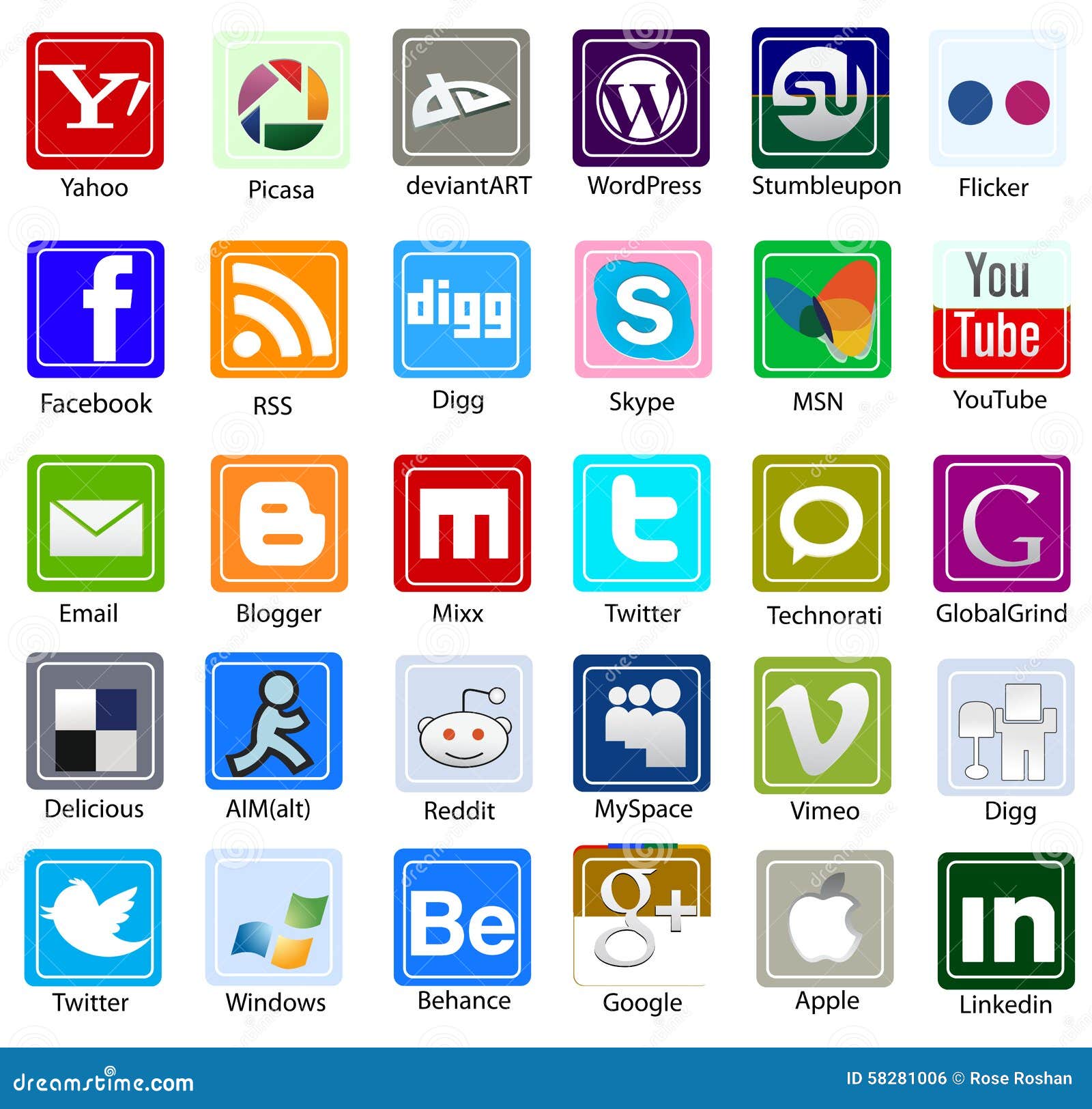 Social Media And Web Icon In Flat Square Shape Editorial ...