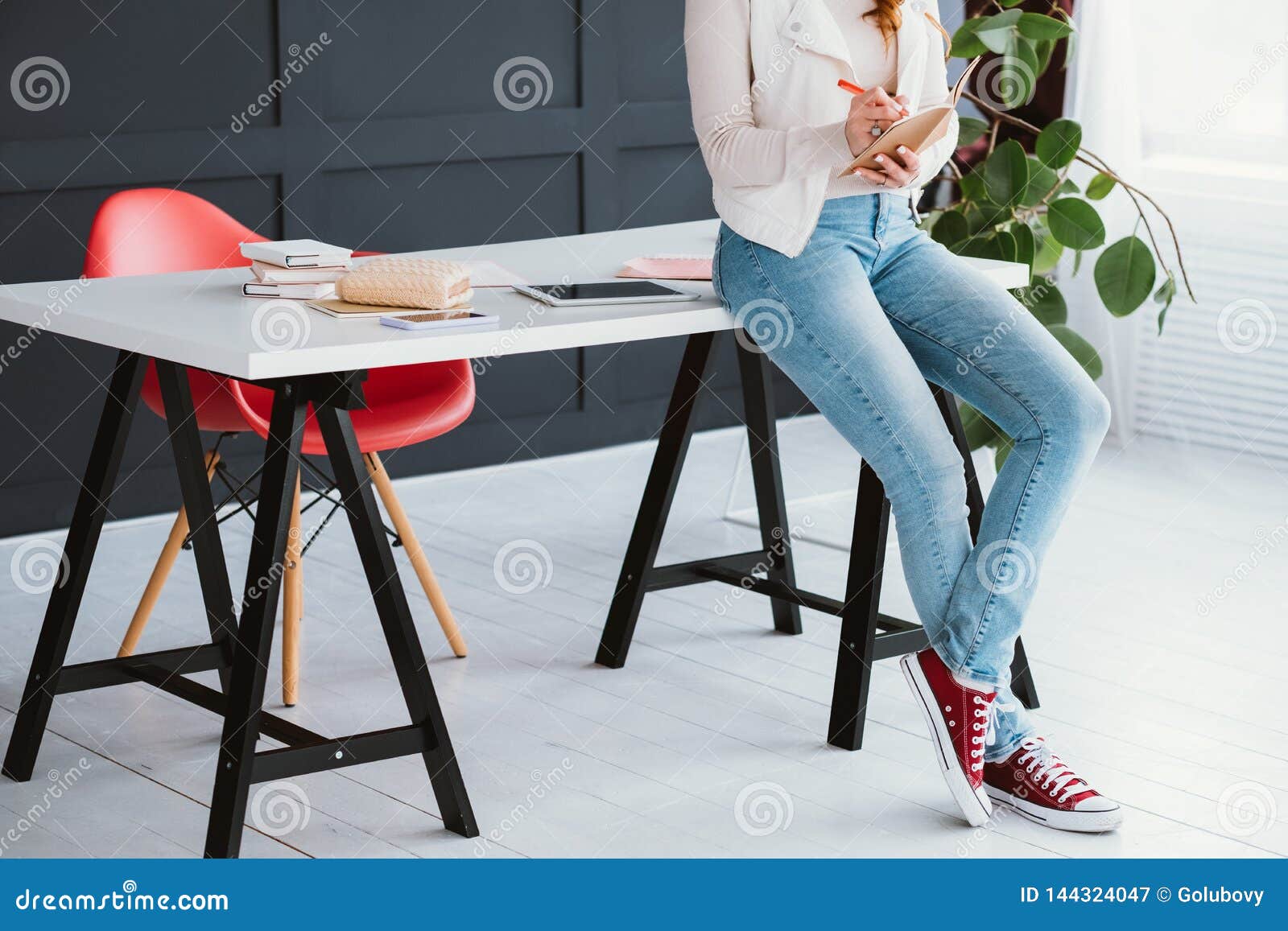 Social Media Woman Influencer Marketing Work Style Stock Image