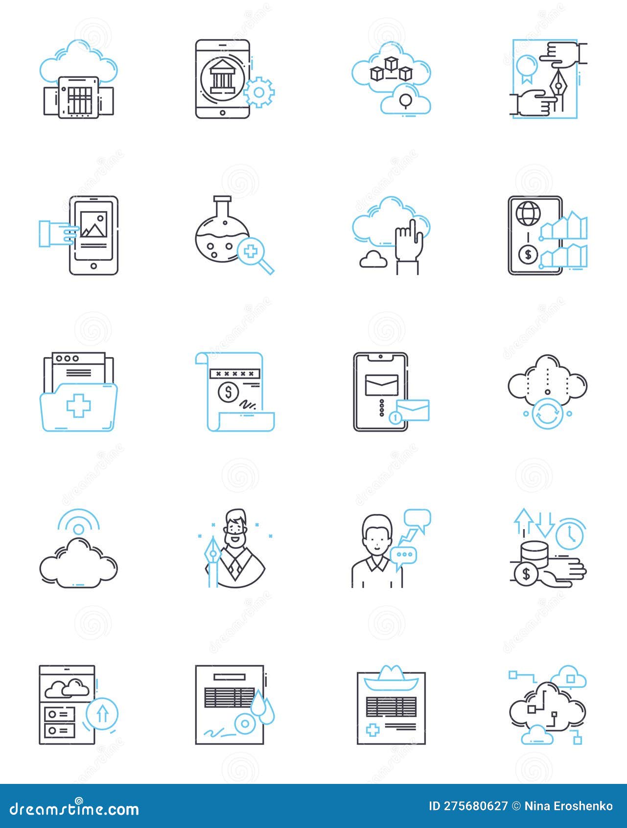 social mobile linear icons set. connectivity, interactivity, sharing, accessibility, engagement, mobile-first