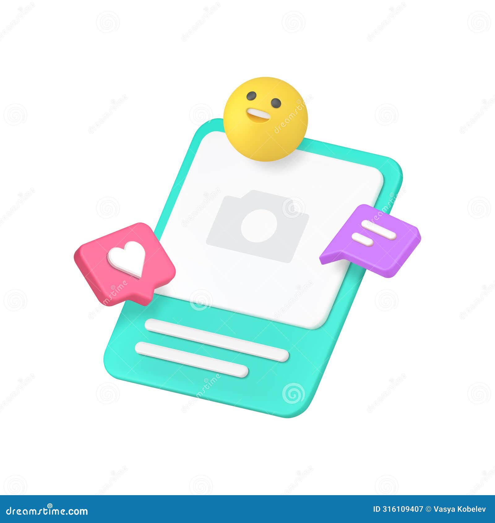 social network media marketing photo post internet communication blog vlog 3d icon realistic 