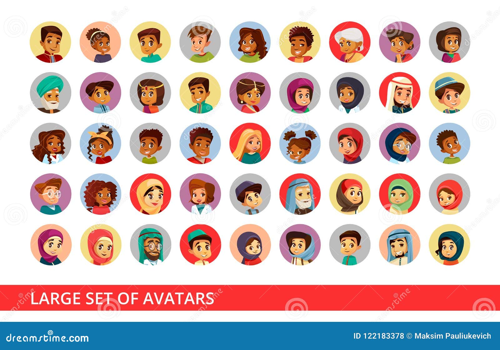 social network user avatars cartoon  of people and children different nationality for chat profile icons