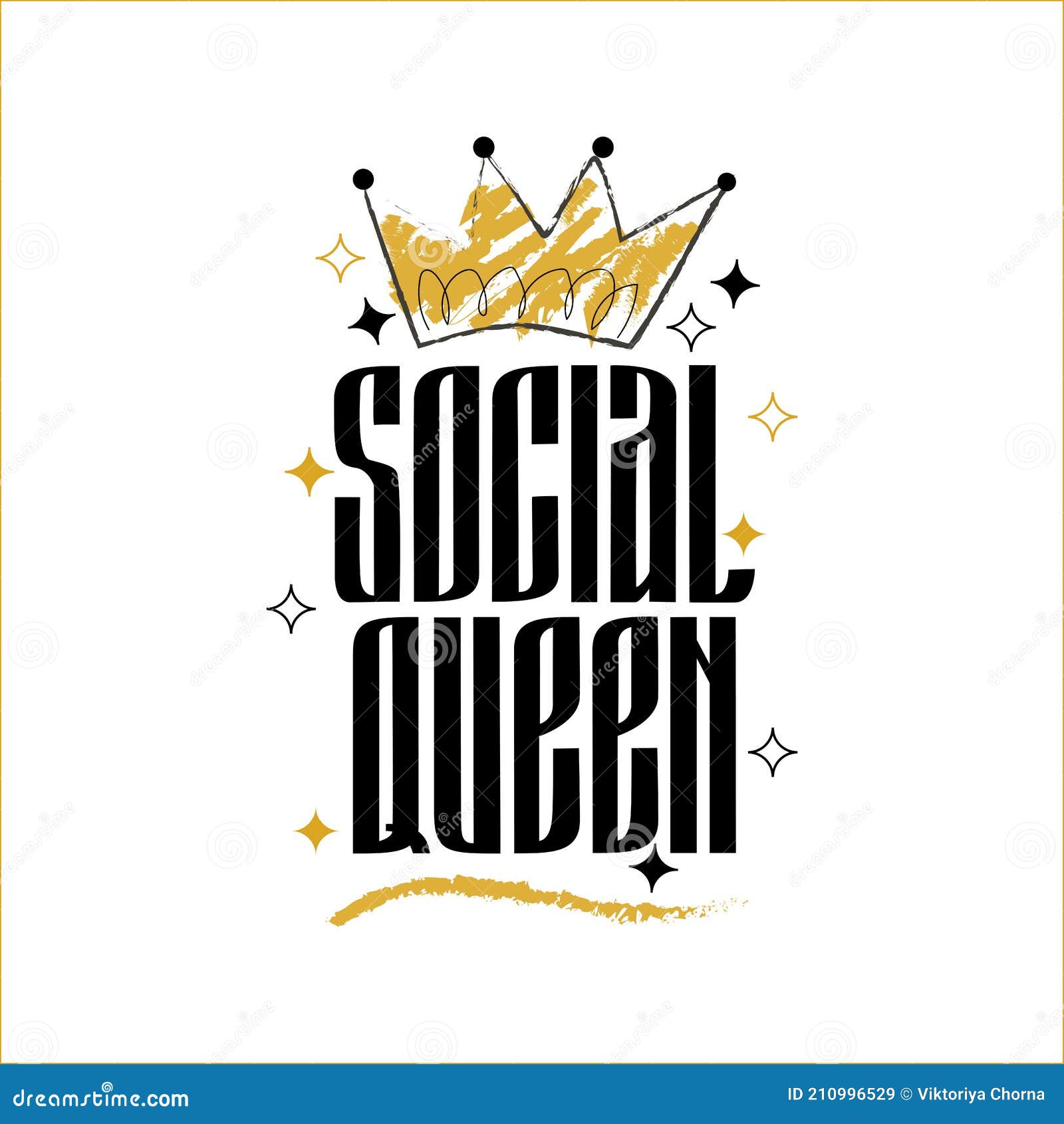 Social Queen Lettering Vector Illustration Stock Illustration