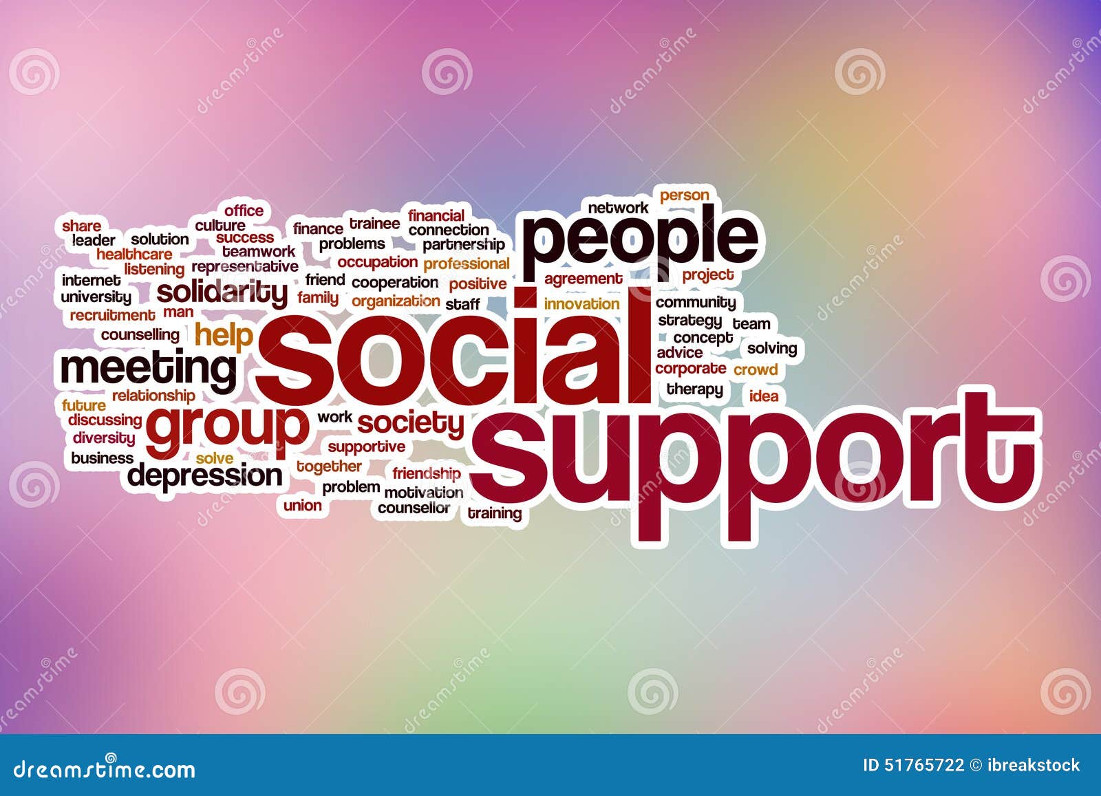 Social Support Word Cloud with Abstract Background Stock Illustration