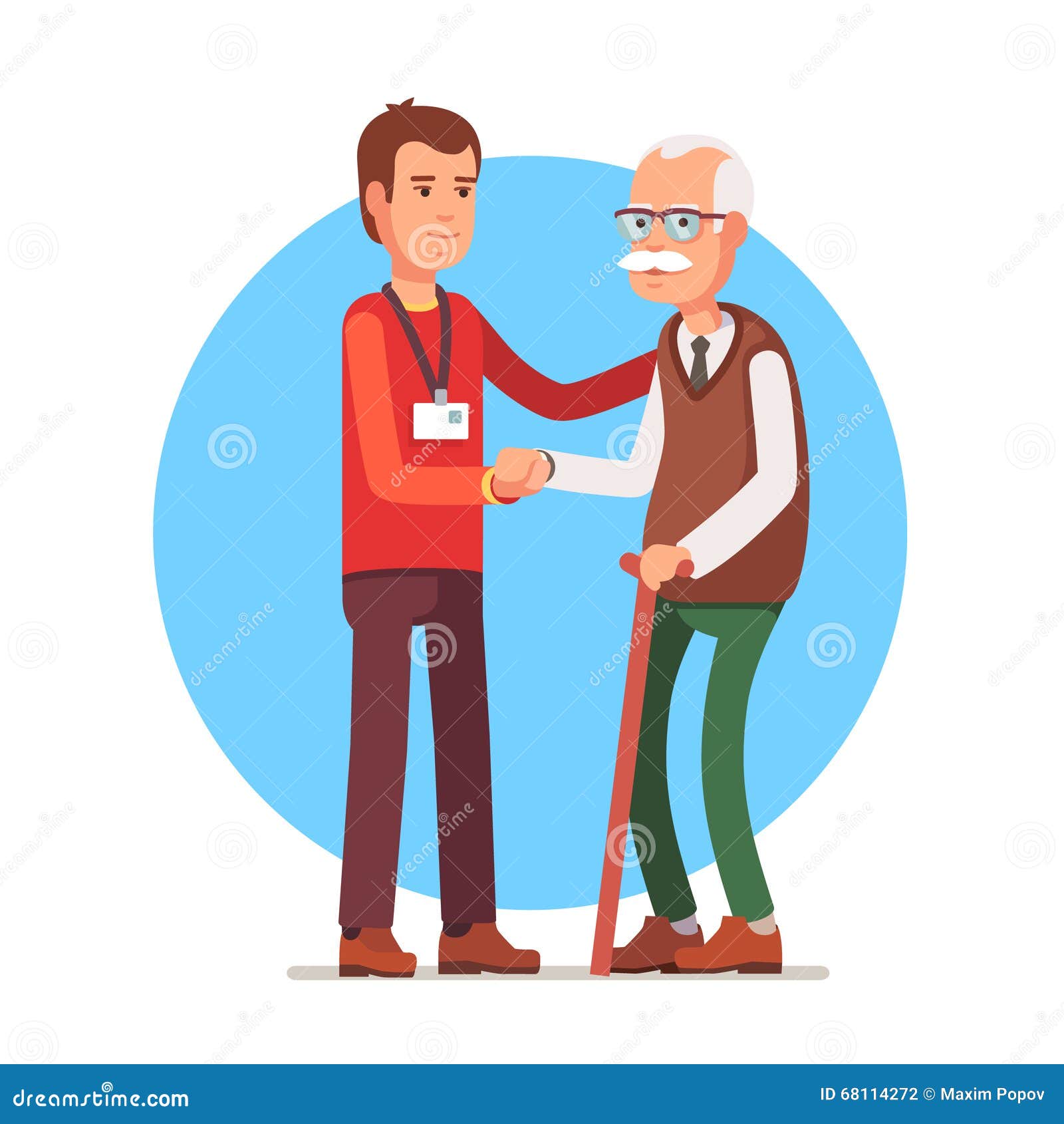 social worker helping elder grey haired man