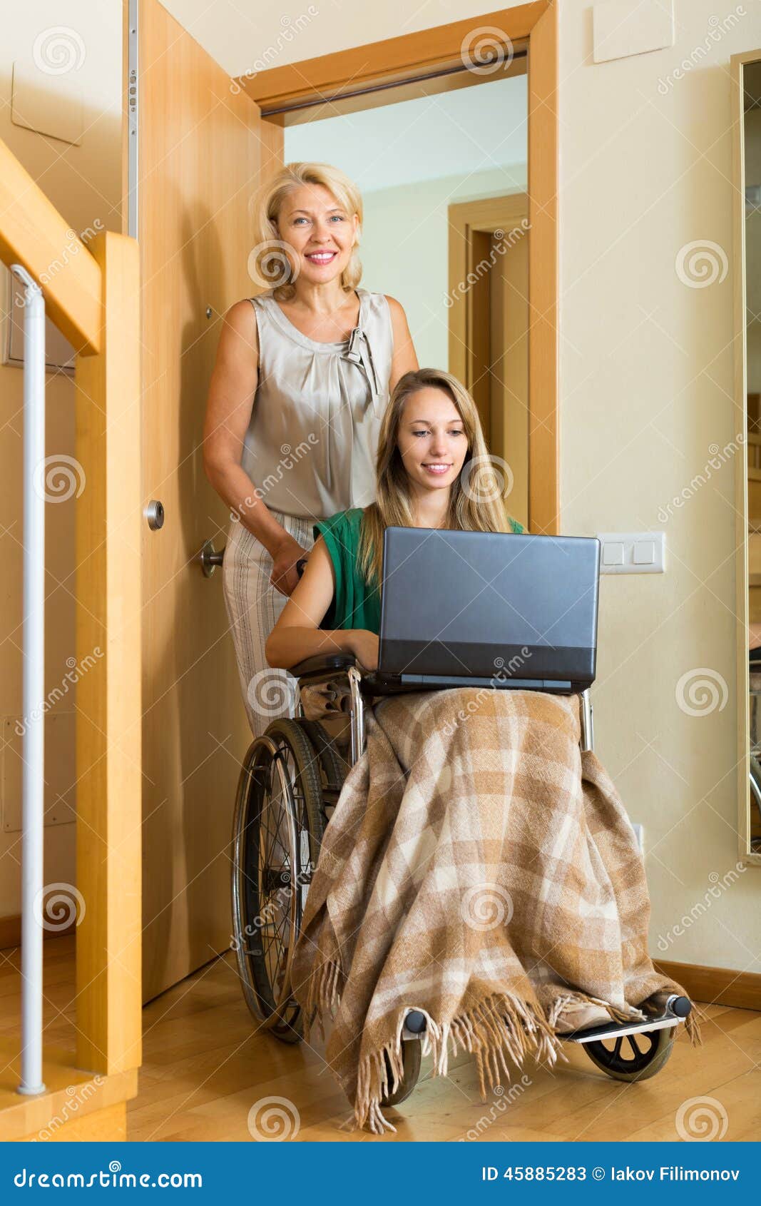 Social Worker And Invalid With Laptop Stock Image Image Of Elderly Casual 45885283