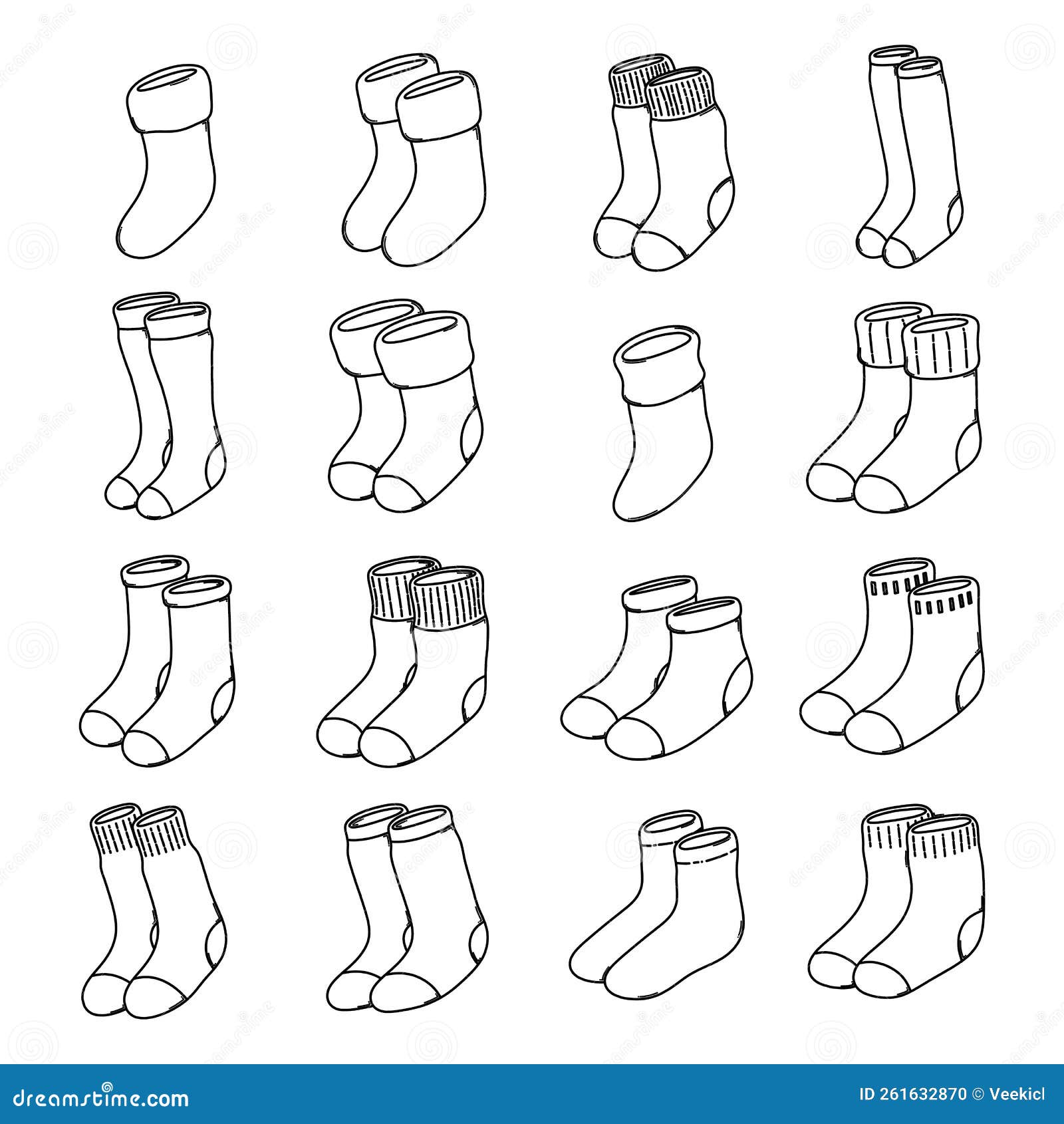 Sock Doodle Vector Icon Set. Drawing Sketch Illustration Hand Drawn ...