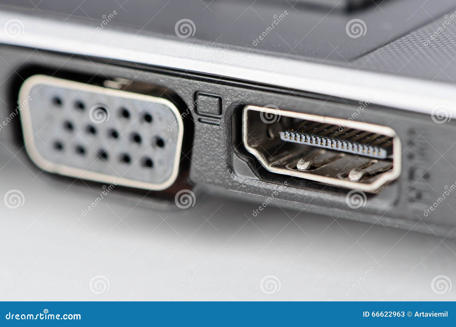 Sockets HDMI and DisplayPort Stock Image - Image of displayport, laptop