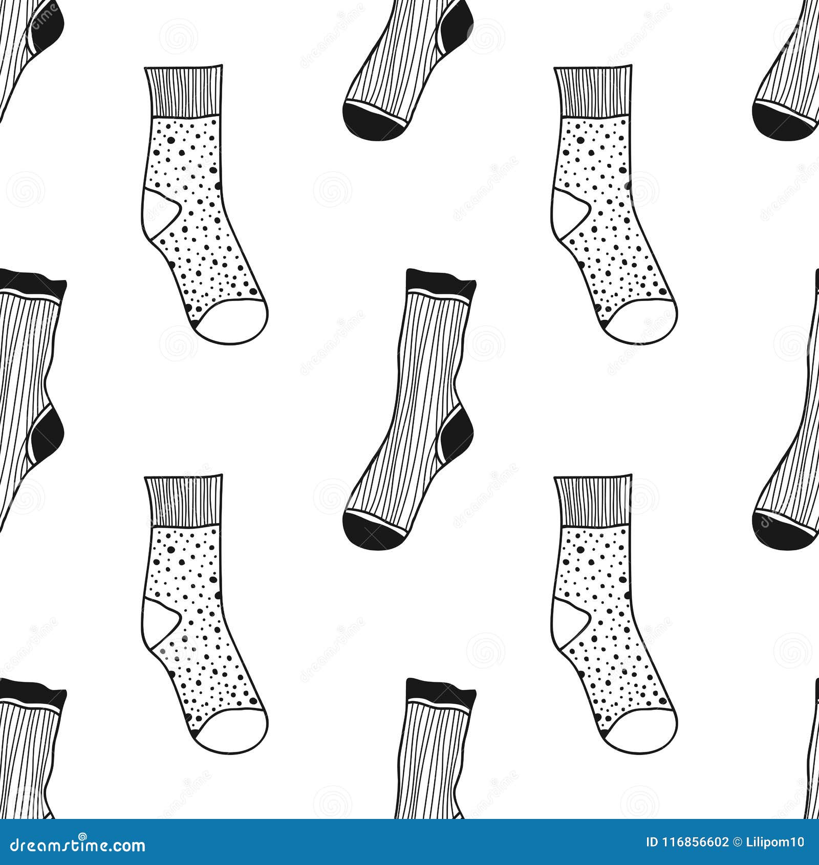 Socks. Black and White Seamless Pattern for Coloring Book and Page ...