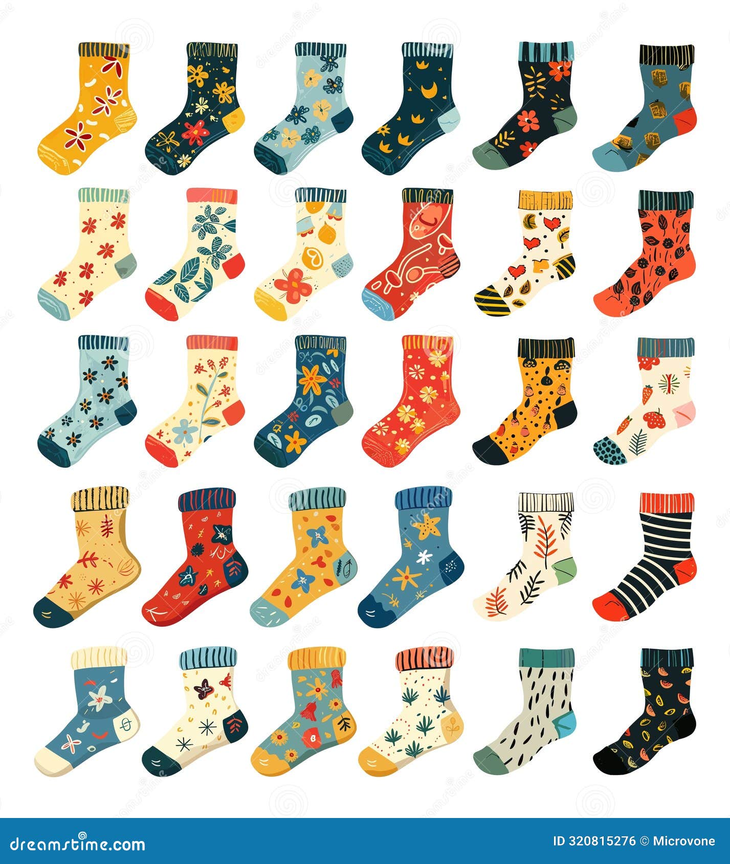 socks cartoon  set. knitted patterns textile fabric wool warm stockings clothing wear accessories  on