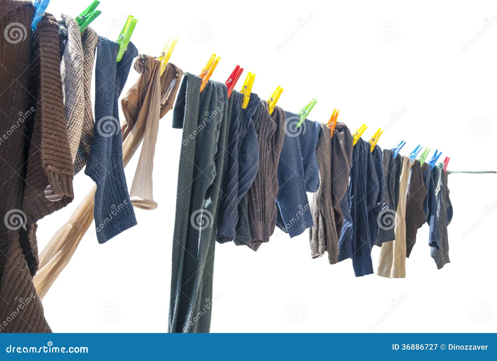 Socks Drying on Clothesline, Isolated on White Stock Image - Image of ...
