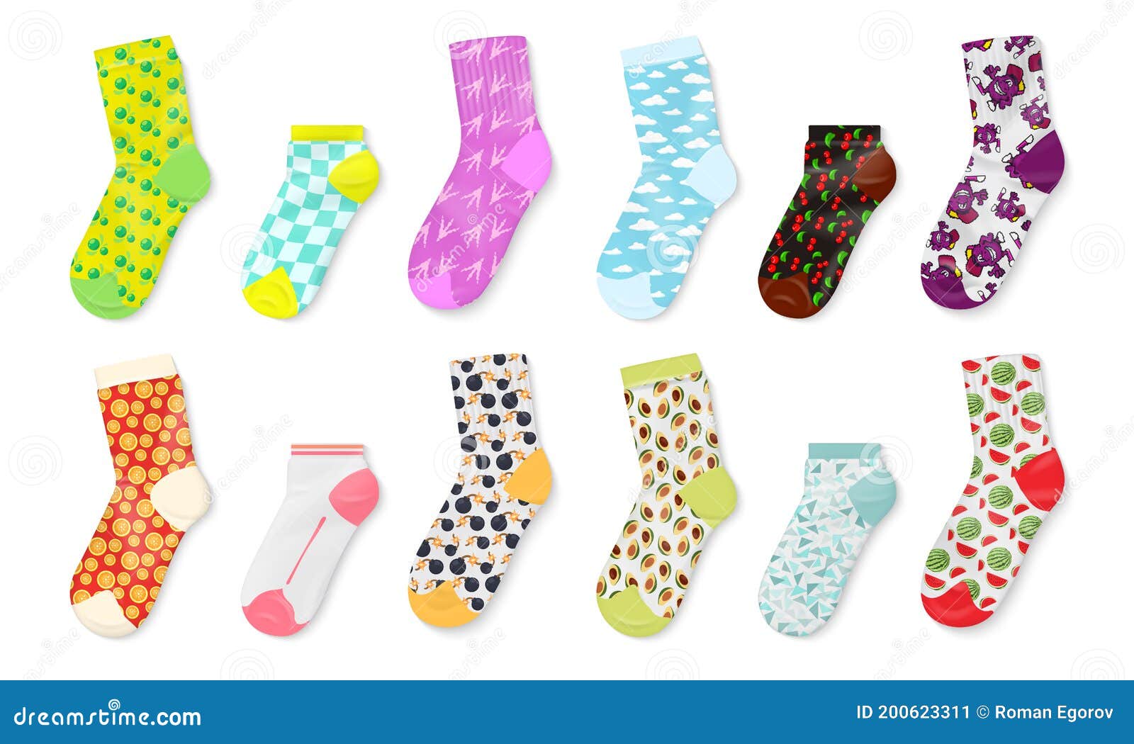 Download Socks Mockup Realistic Colored Templates Of Foot Wear Long And Short Cotton Socks Product Design Clothes With Bright Stock Vector Illustration Of Color Modern 200623311