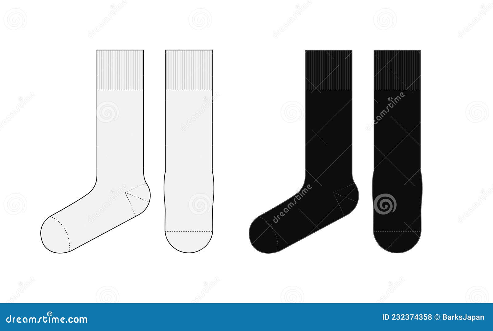 Socks Template Vector Illustration Set Front & Side View Stock Vector