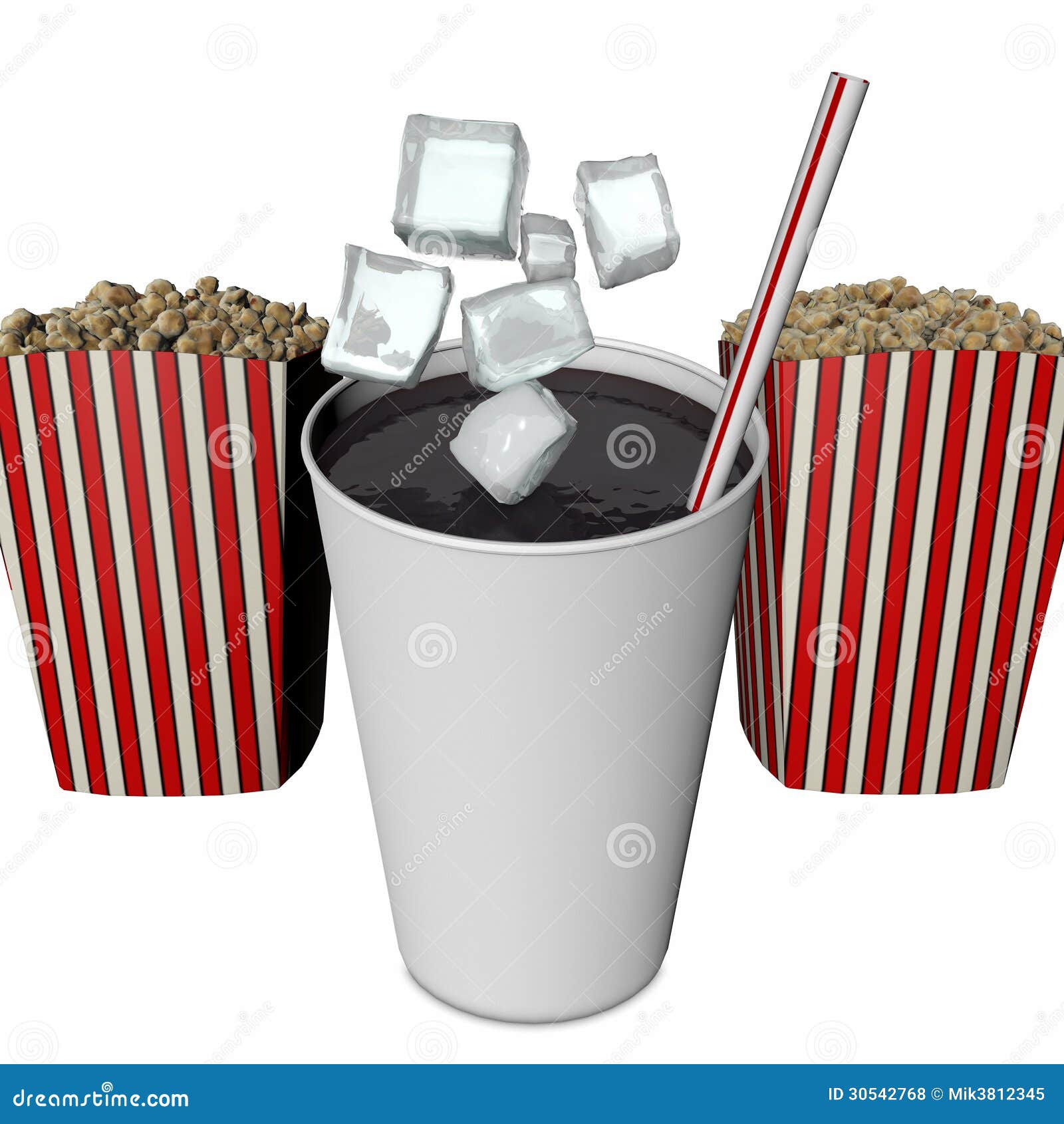 Soda, Ice Cubes and Popcorn Stock Illustration Illustration of movies