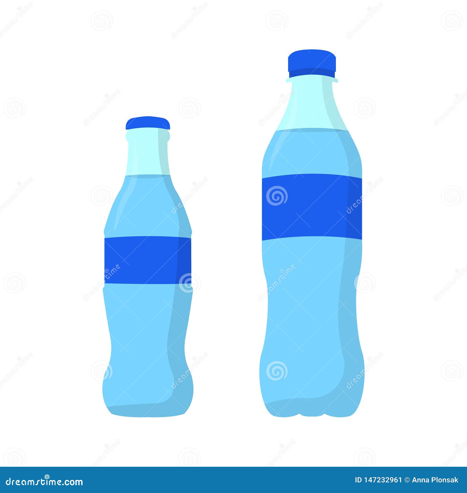 Soda L'eau min?rale L'eau en plastique et dans la bouteille en verre Conception plate. Soude, l'eau minérale, l'eau en plastique et dans la bouteille en verre