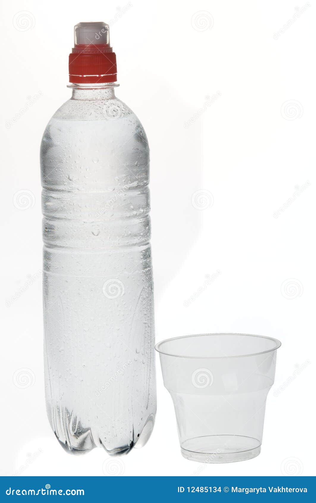 Soda Water Bottle with Plastic Glass Stock Photo Image of object