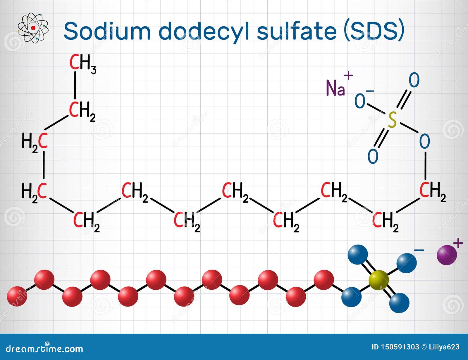 Structure of detergents sodium lauryl sulfate (a) and sodium lauryl