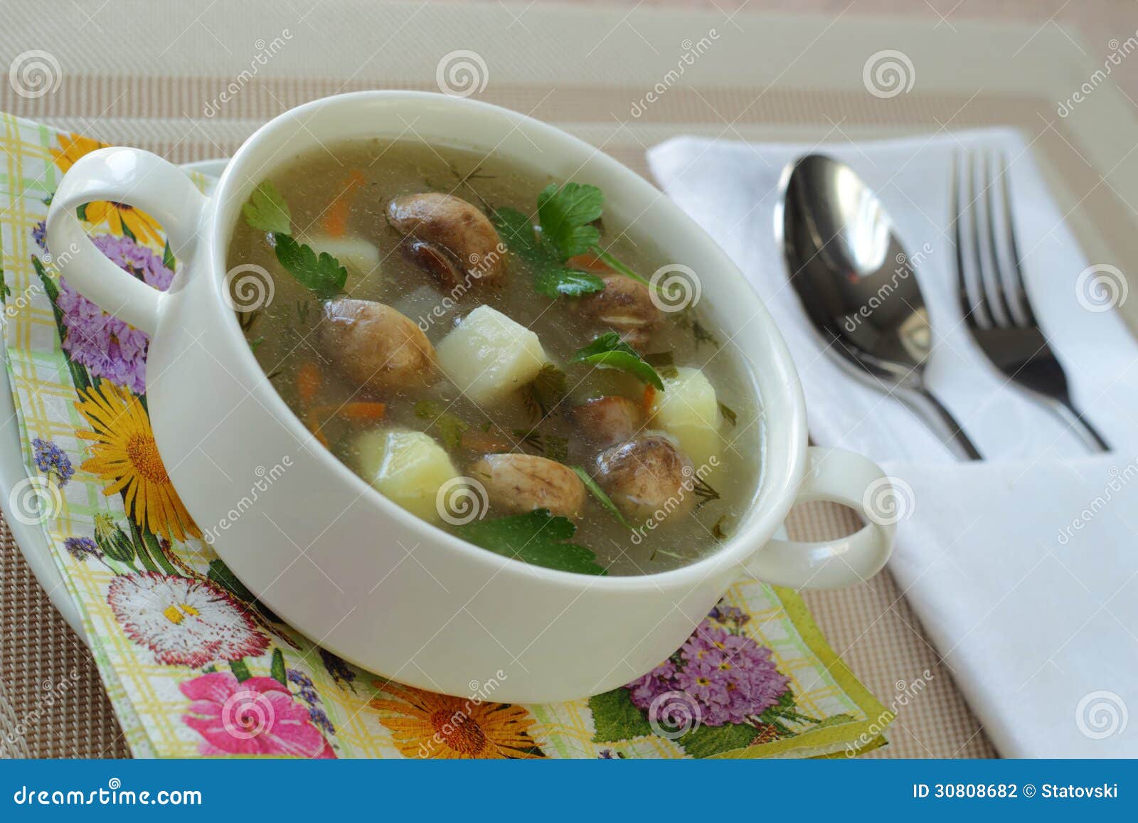 Soep met paddestoelen stock foto. Image of groenten, soep 30808682