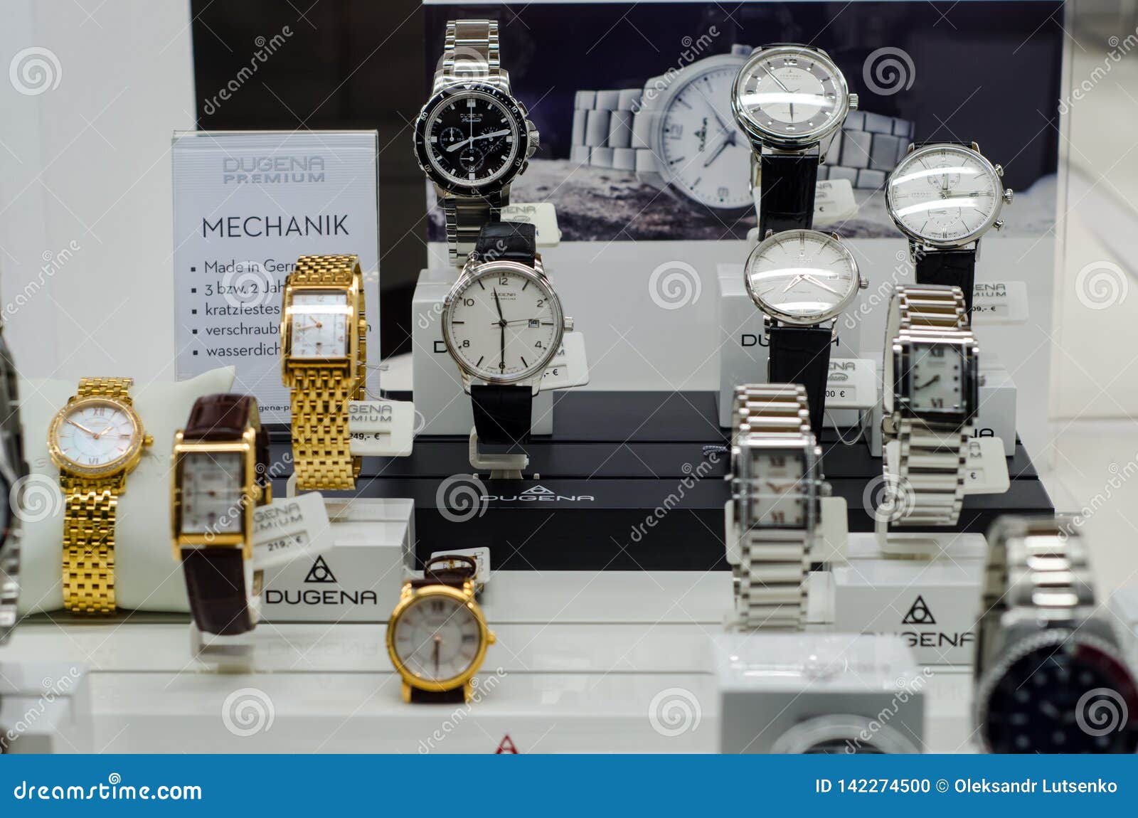 Soest, Germany - January 14, 2019: DUGENA Watches in the Shop Window ...