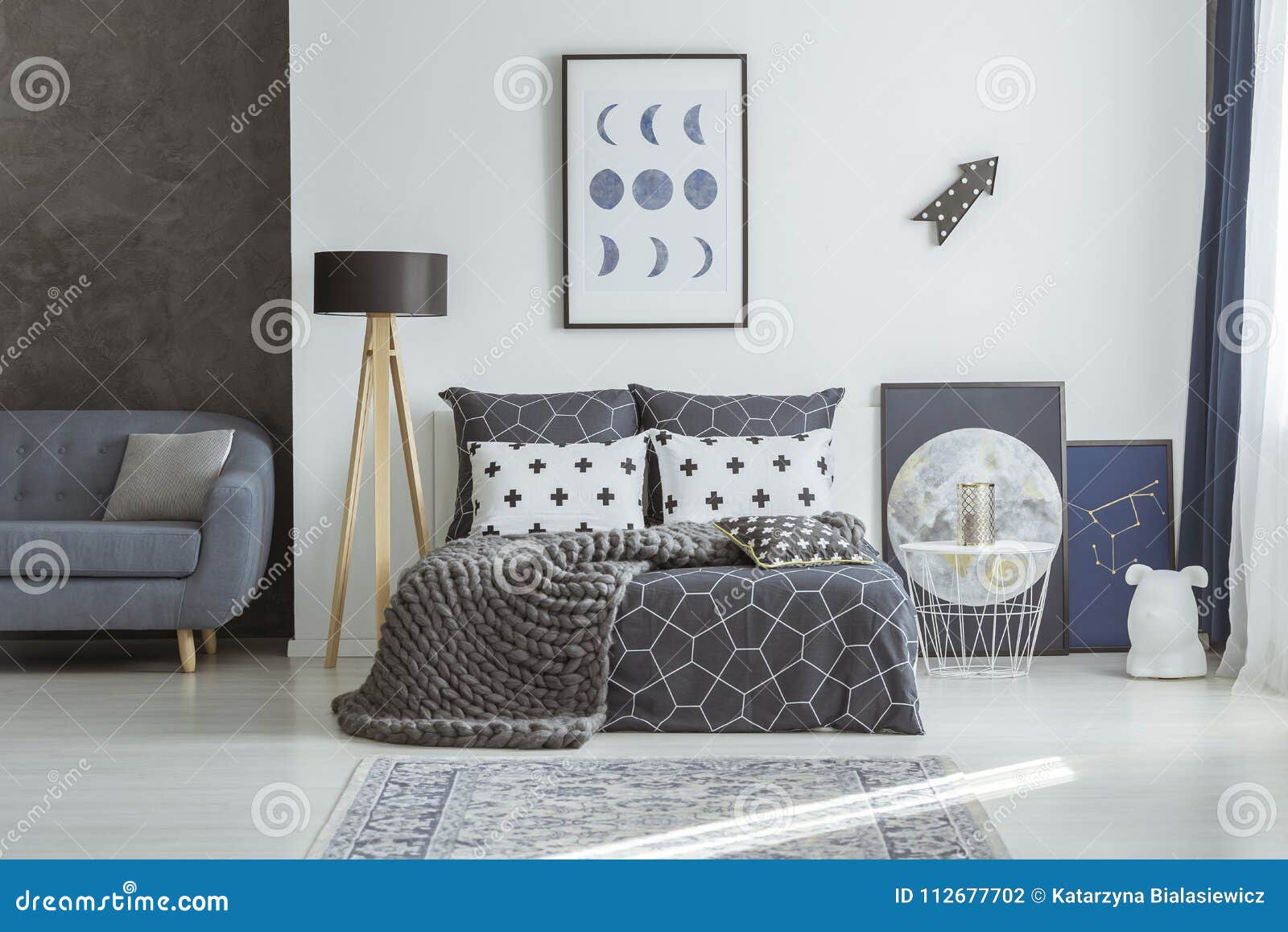 Sofa in navy blue bedroom stock photo Image of bright 