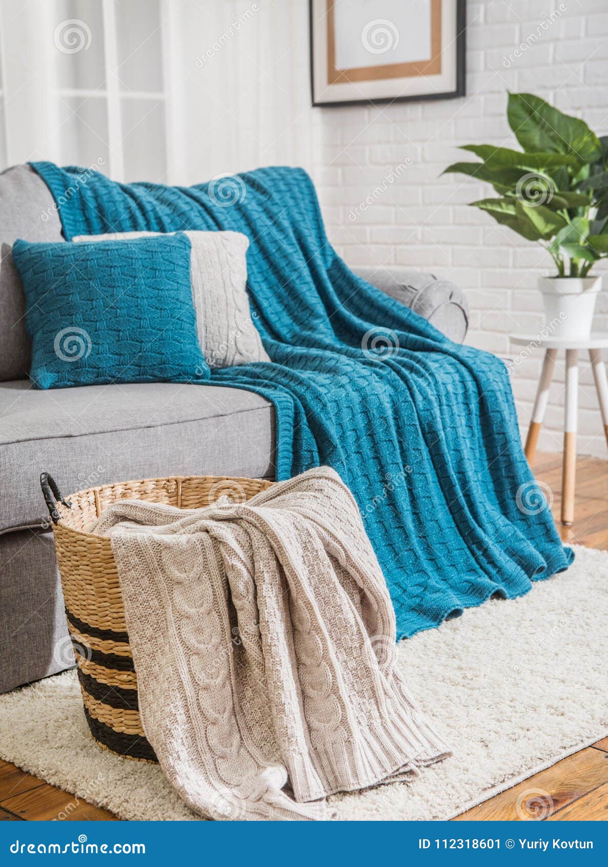 Sofa with Blue Plaid Interior Window Stock Image Image of pigtail