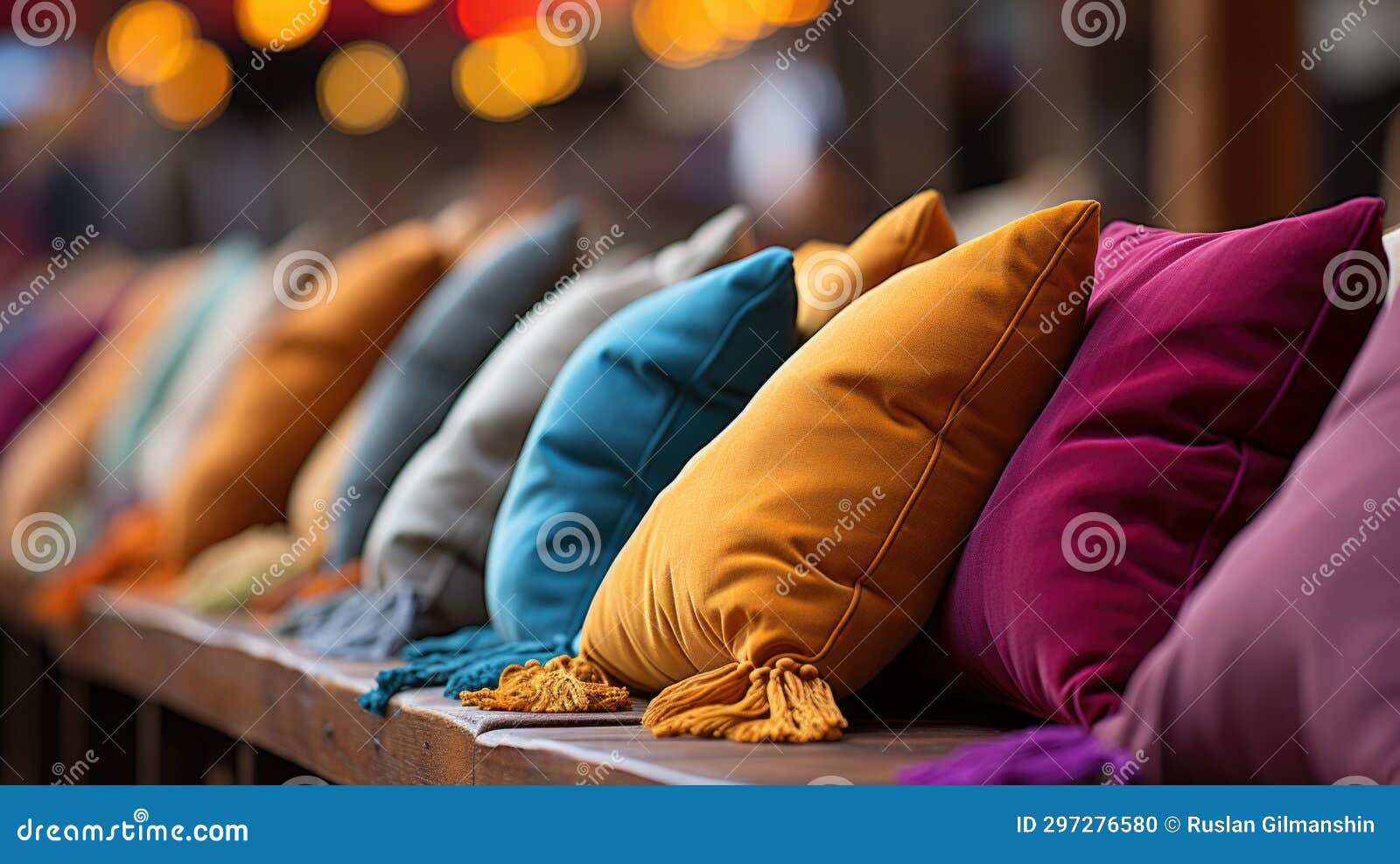 Sofa with Colorful Pillows in Cafe Stock Photo Image of white, room