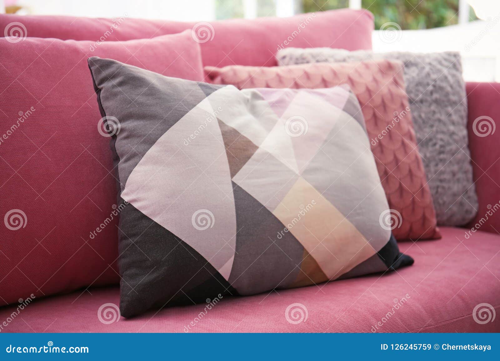 Sofa with colorful pillows stock image. Image of decor 126245759