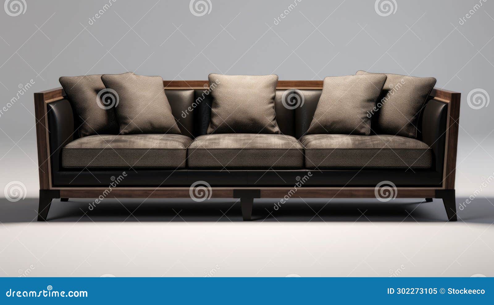 modern and wood sofa in detailed hyperrealism style