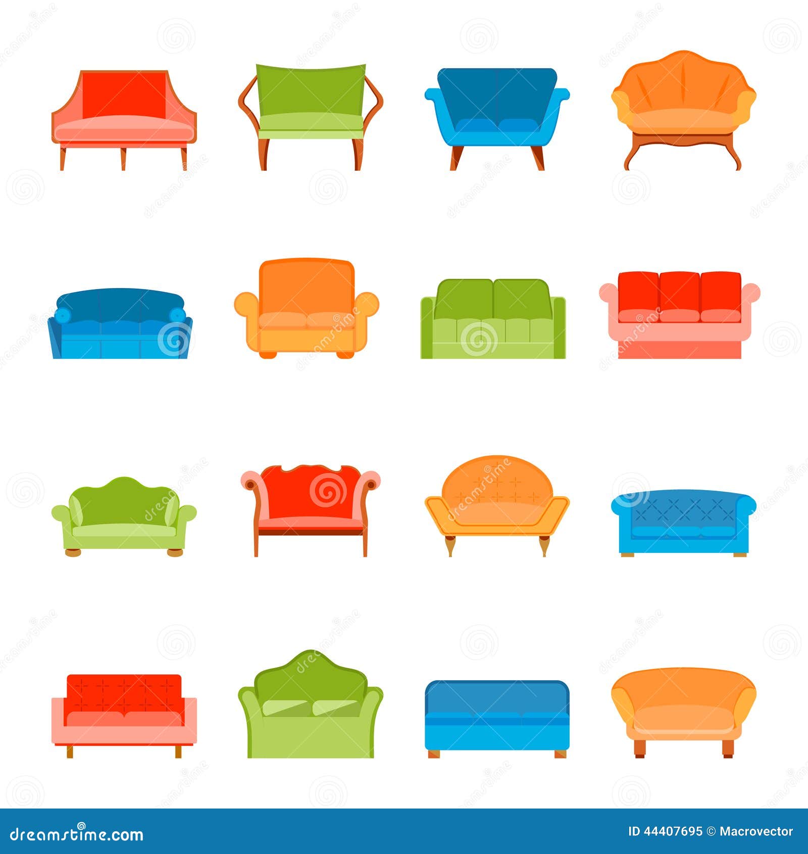 Sofa Icon Flat Stock Vector - Image: 44407695 Sofa Icon Flat Stock