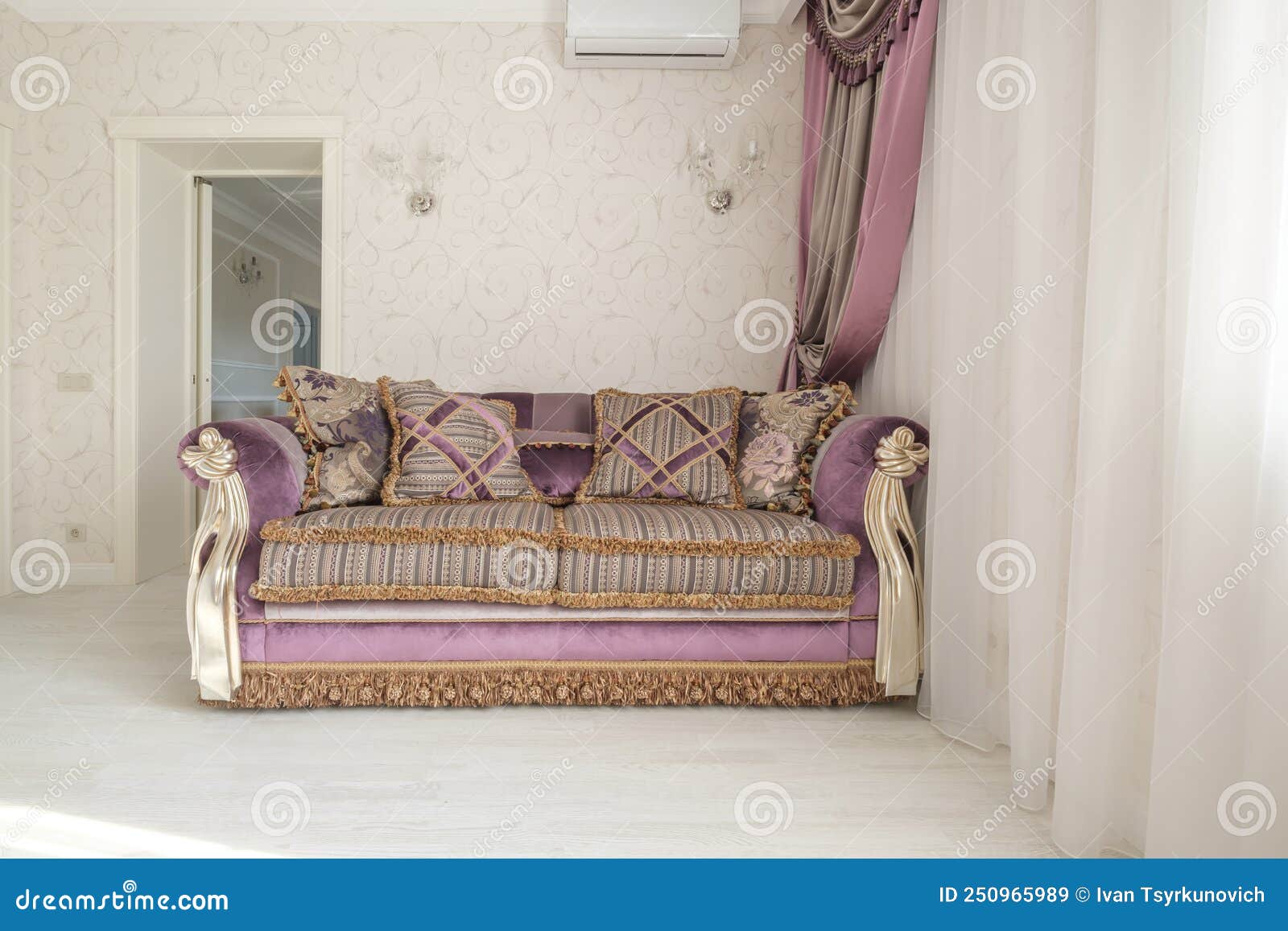 Sofa in Interior of Expensive Living Room in Studio Apartments or Flat