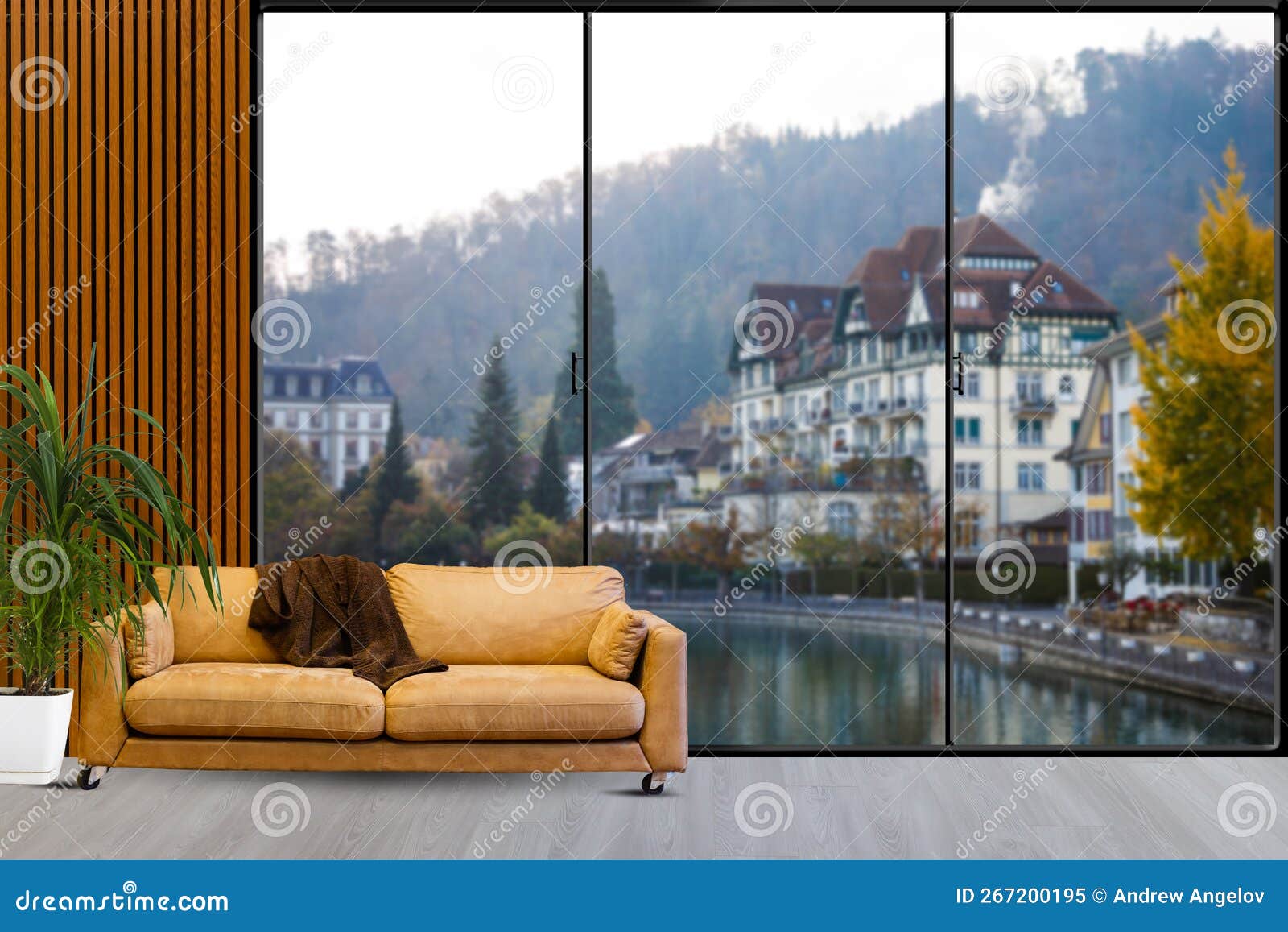 A Sofa with a Large Painting Behind it Stock Image Image of classy