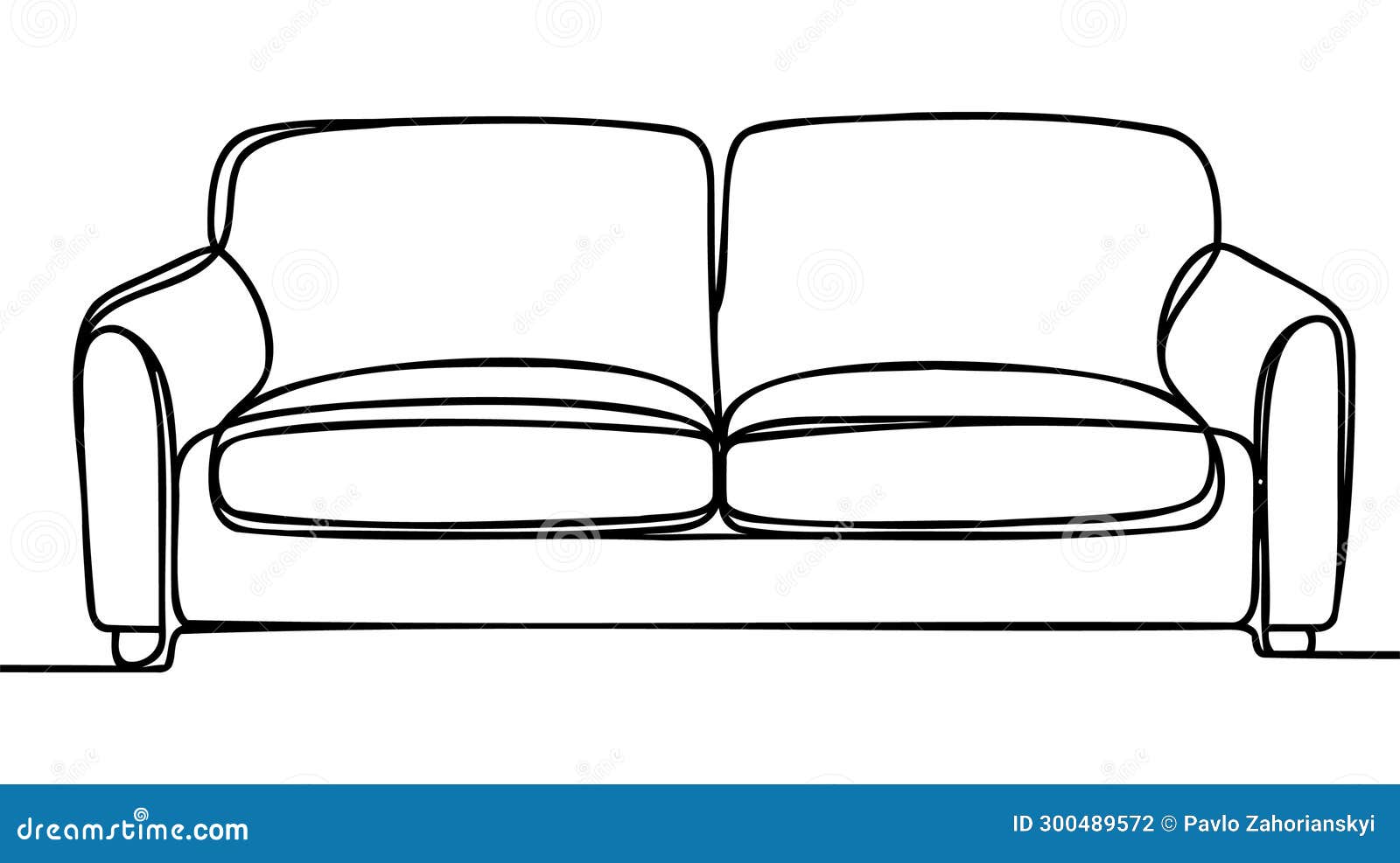 Sofa in One Continuous Line Drawing. Interior with Couch in Simple Linear Style. Editable Stroke