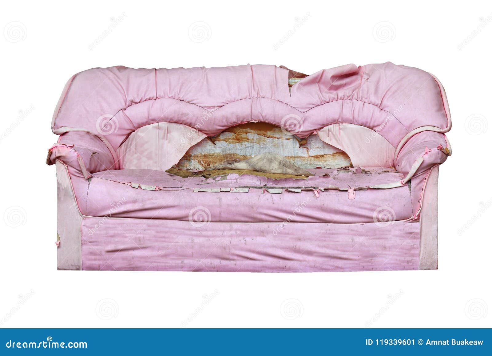 Sofa, Sofa Pink Old, Sofa Dirty Isolated On White Background Stock