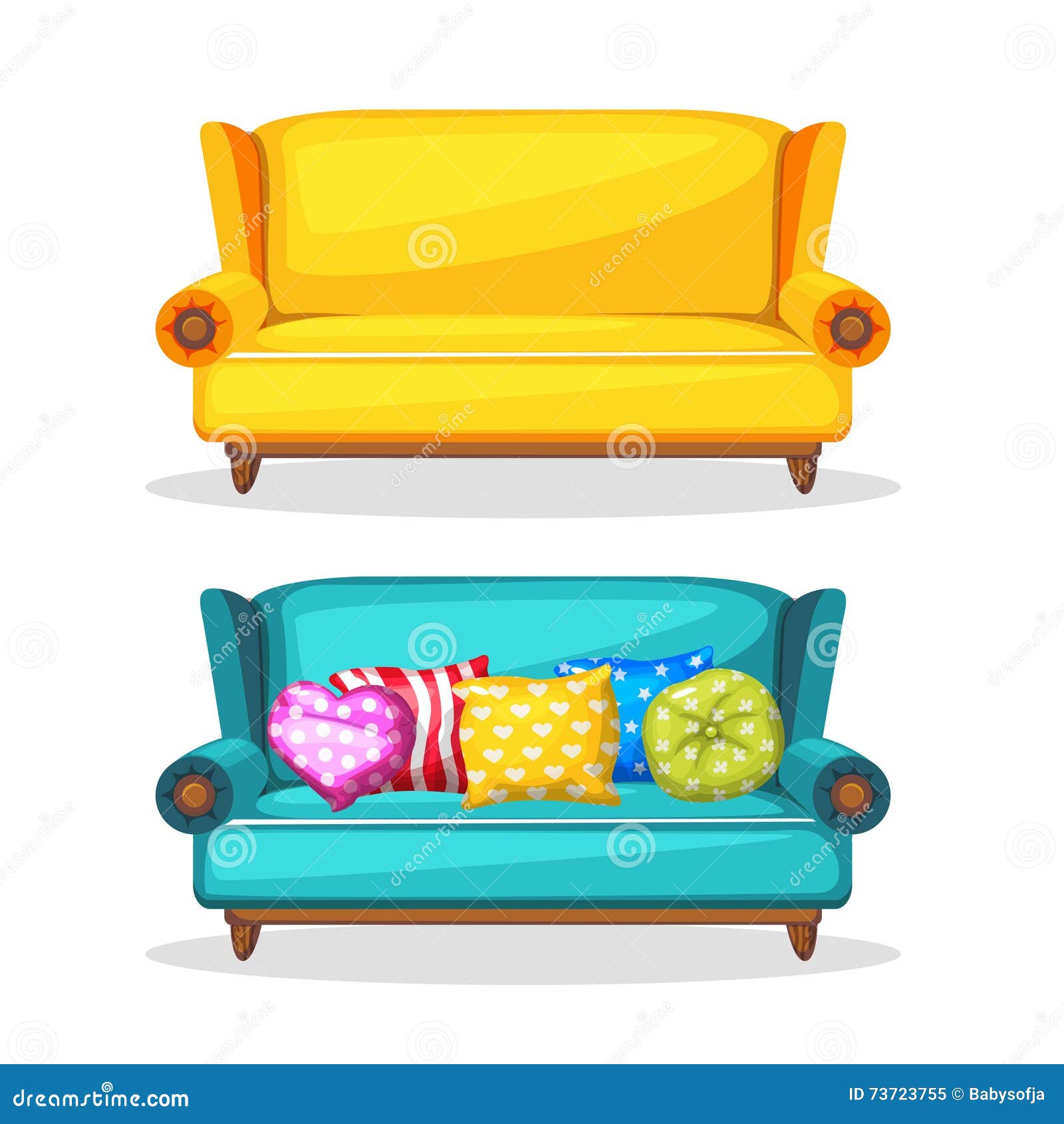 Sofa Soft Colorful Homemade, Set 3 Stock Vector Illustration of