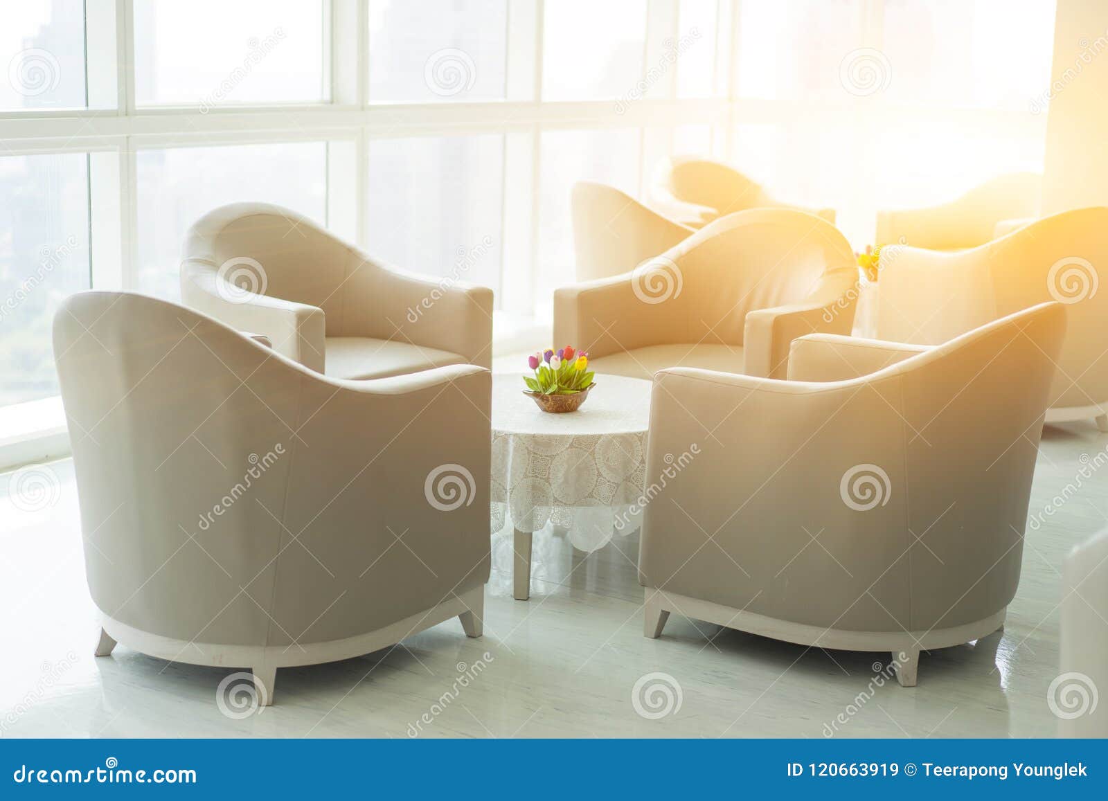 Sofa by the Window in the Morning with Light Sun. Stock Image Image