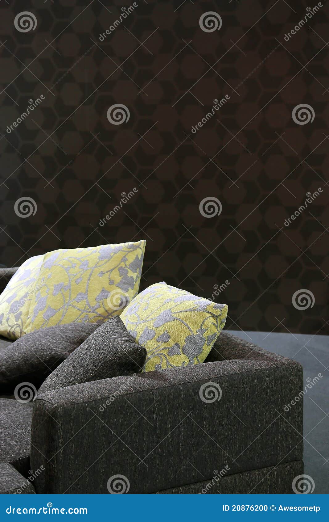 Sofa with yellow pillows stock photo. Image of cozy, couch 20876200