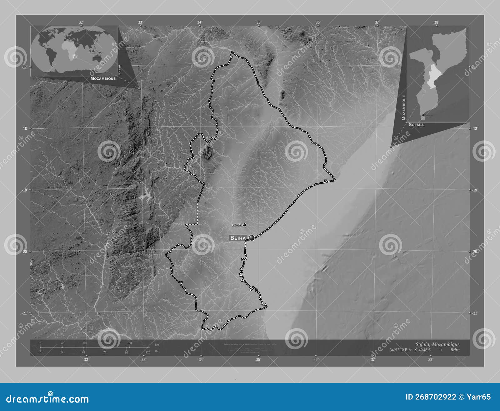 Sofala, Mozambique. Grayscale. Labelled Points of Cities Stock Illustration Illustration of