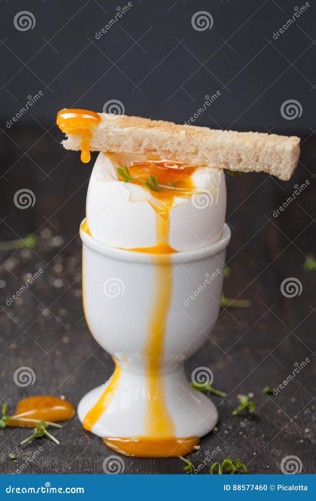 Soft boiled runny egg stock photo. Image of cress, yolk - 88577460