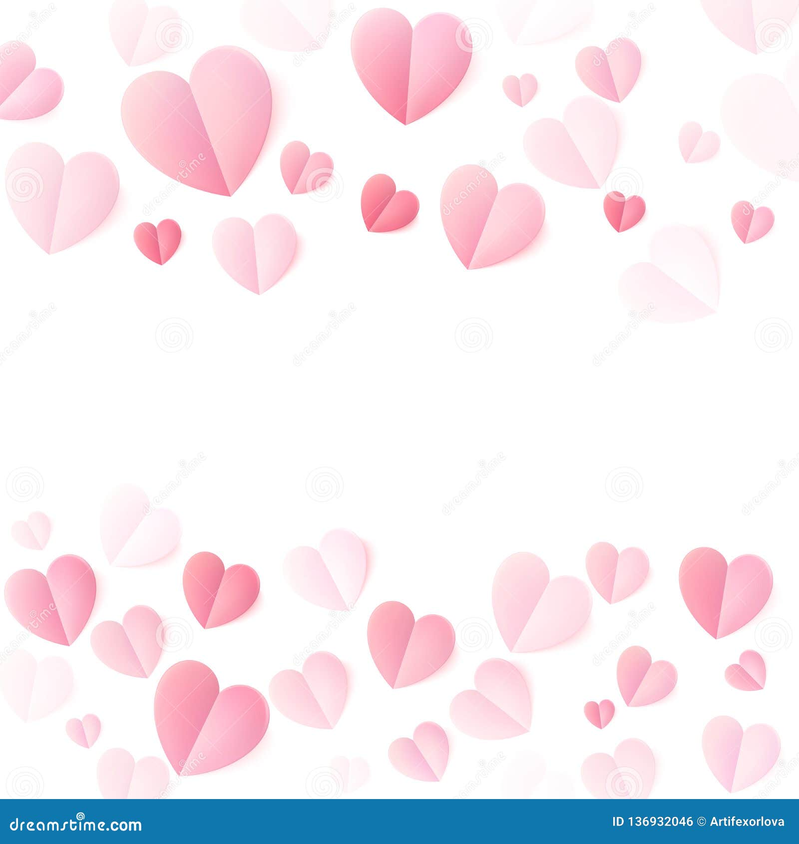 Soft Color Folded Paper Hearts Isolated on White. EPS 10 Stock Vector ...