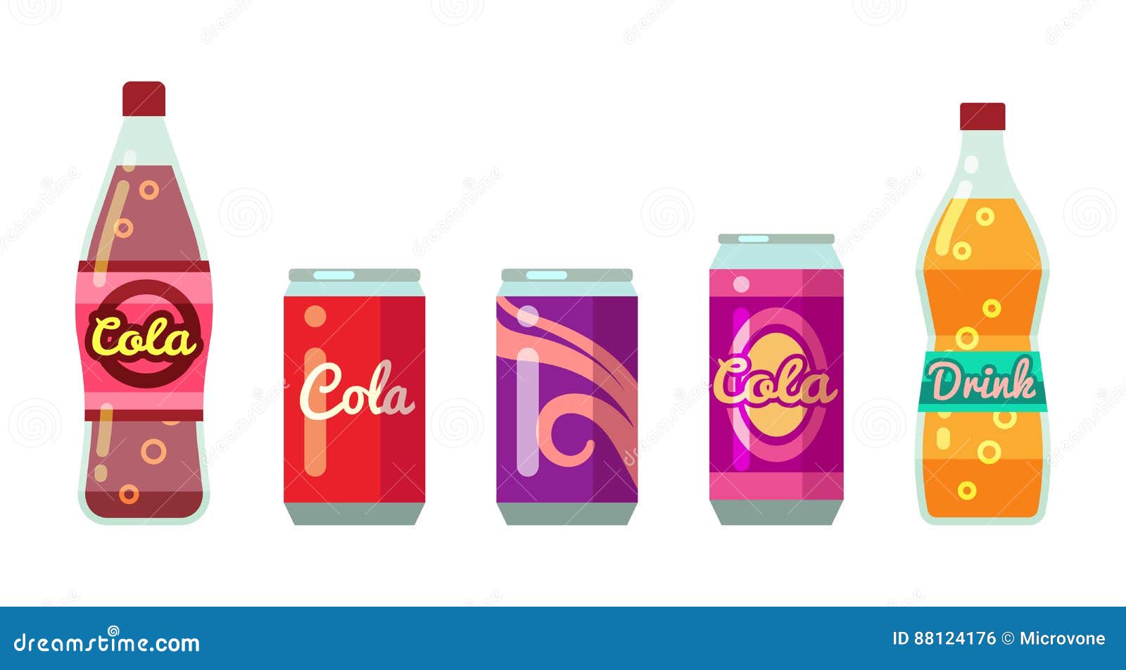 soft drinks in bottles and cans   set