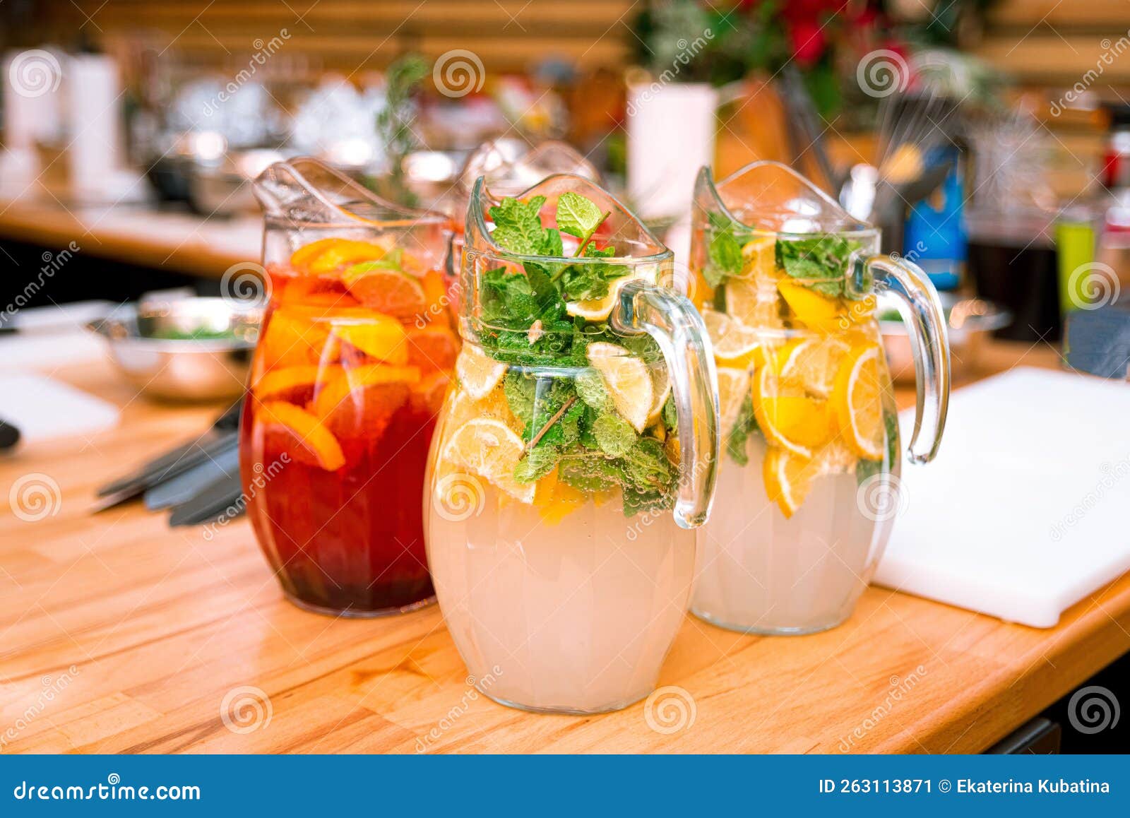 Soft Drinks Citrus Lemonades in Large Glass Jugs Stock Image Image of