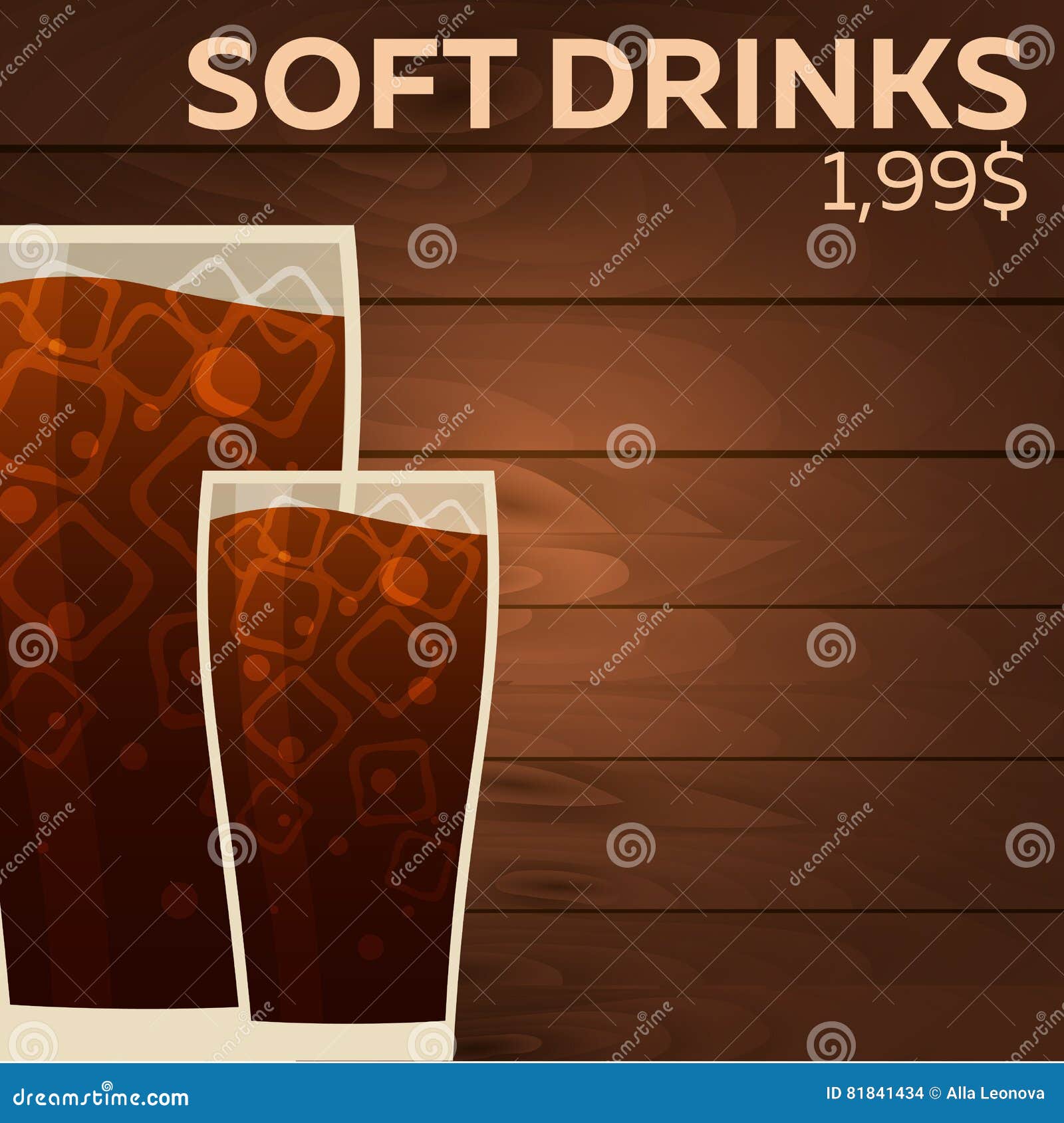 Soft Drinks Price. Fast Food Restauran Menu. Vector Illustration. Stock
