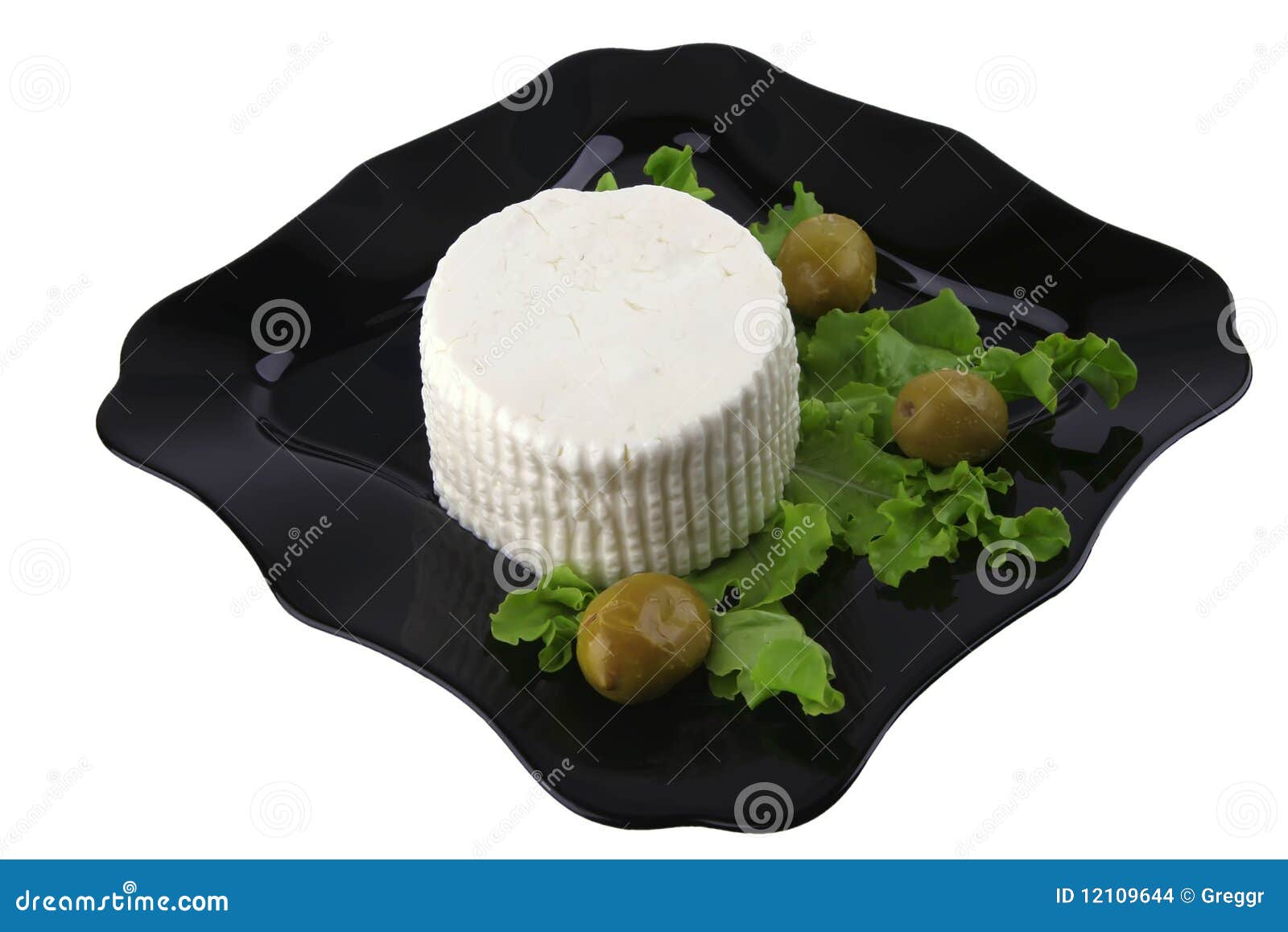 Soft Feta Cheese on Black Dish Stock Photo Image of lettuce, feta 12109644