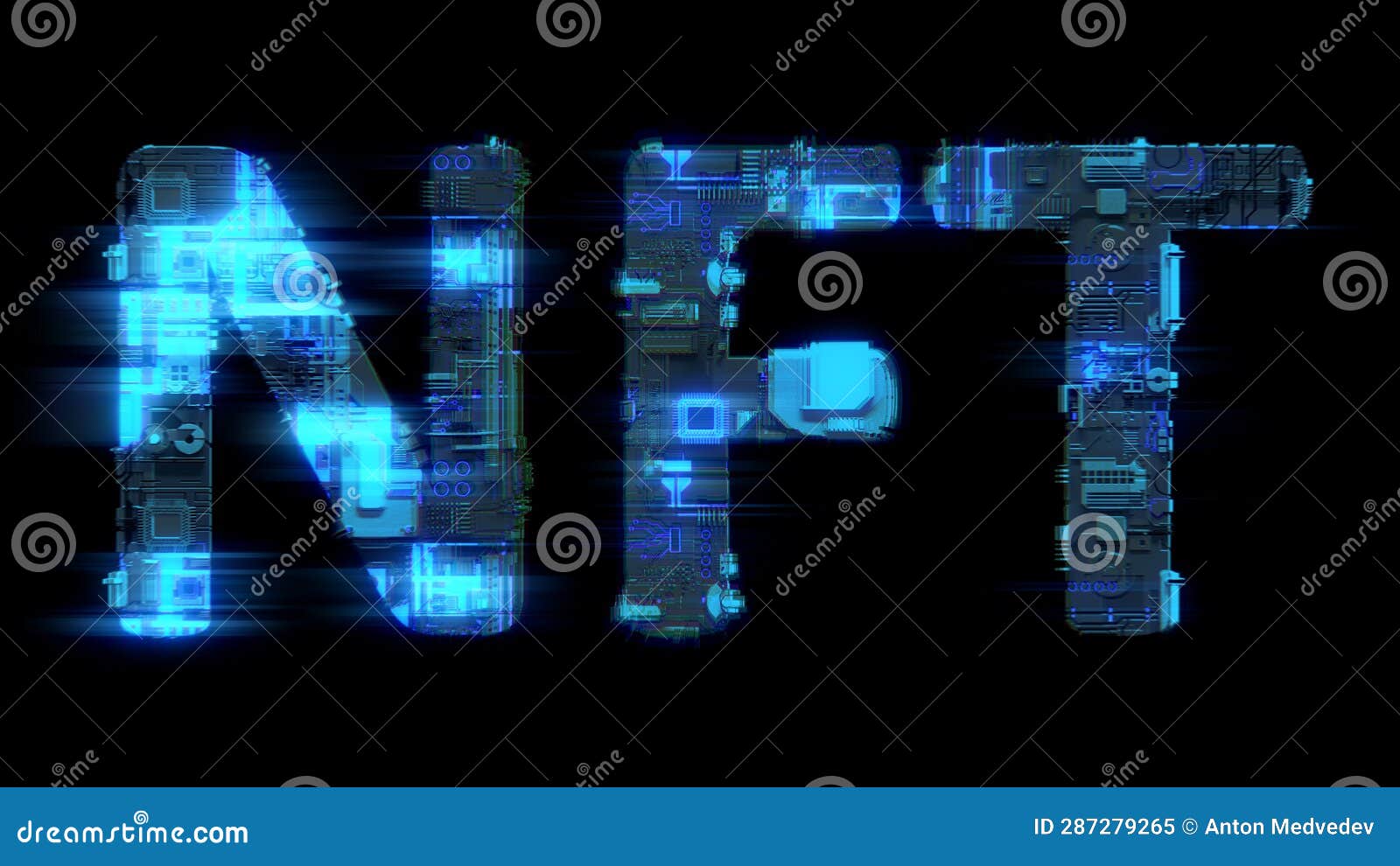 soft focus glitch electric light cybernetical blue text nft,  - object 3d 