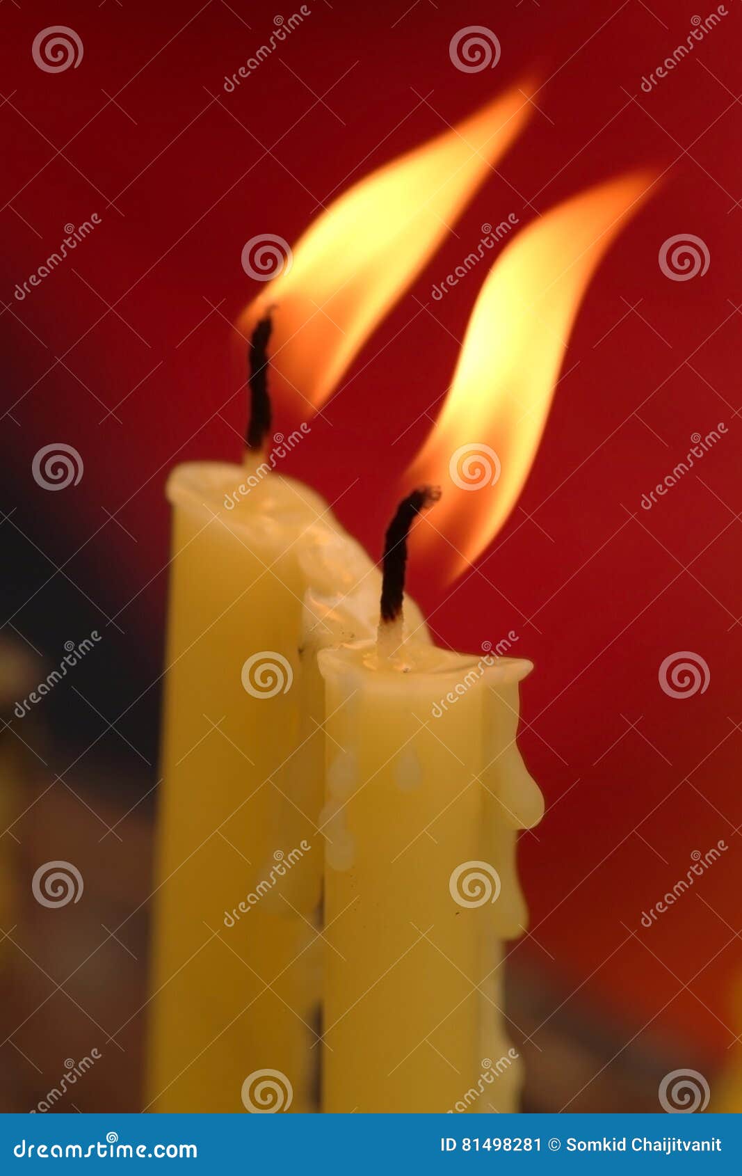 Soft Focused of Candles Light. Golden Light of Candle Flame Stock Image