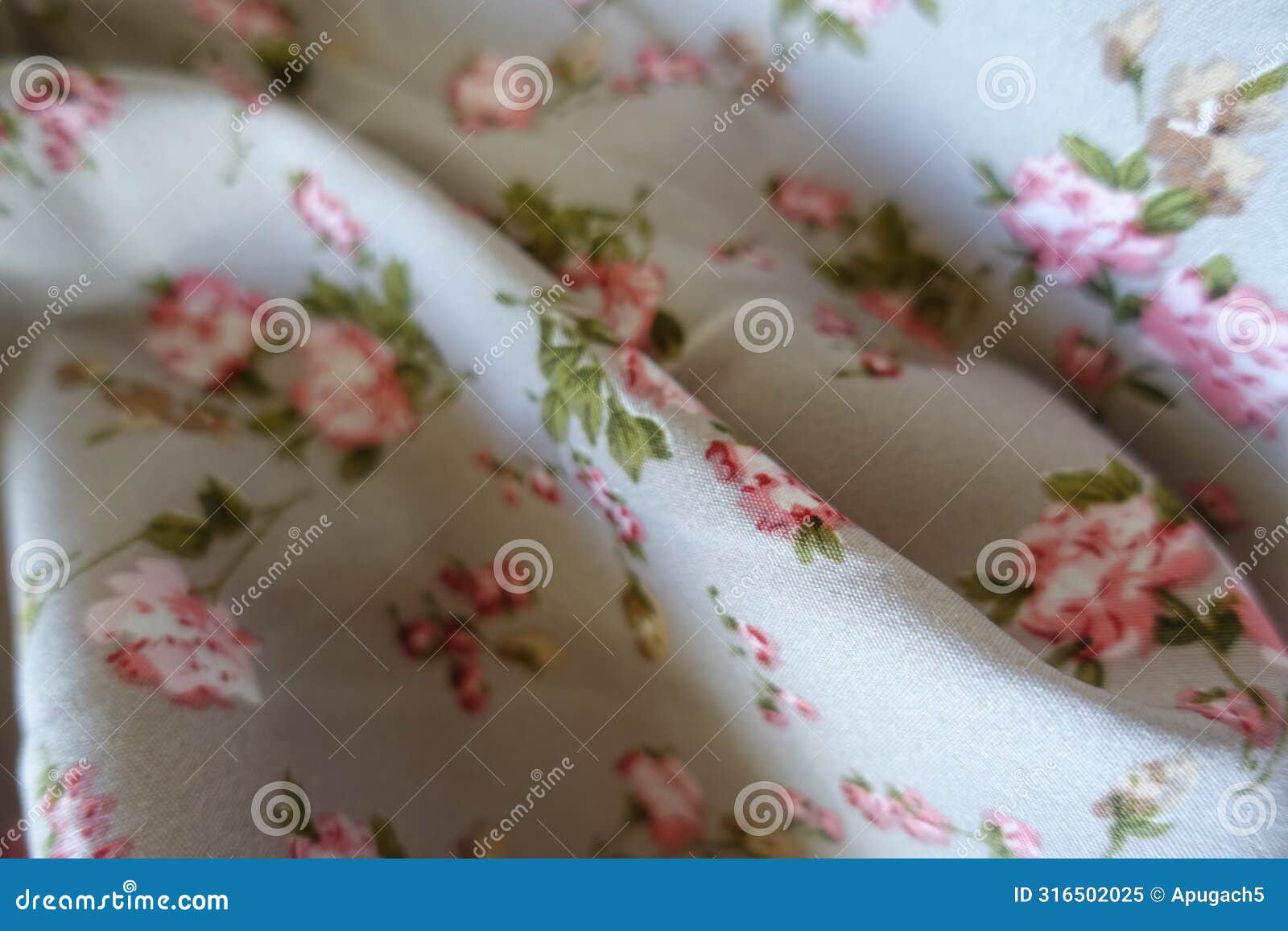 soft fold on grey rayon with old-fashioned floral print