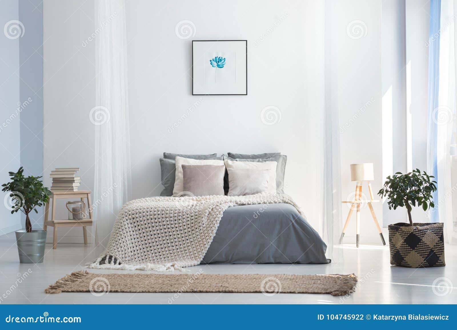 Soft Gray And Blue Bedroom Stock Photo Image Of Cozy